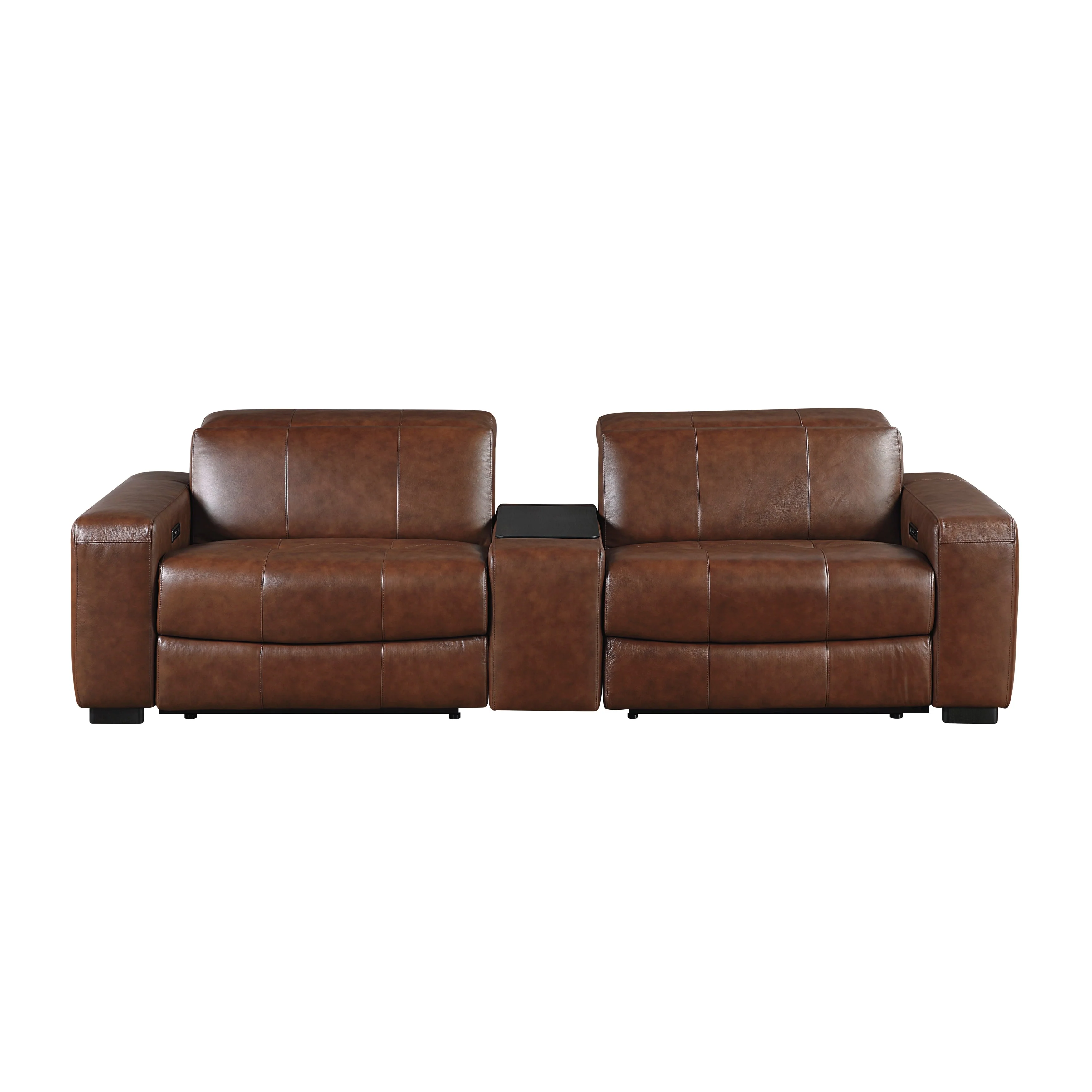 Sutton Brown Leather Power Double Reclining Loveseat with Center Console