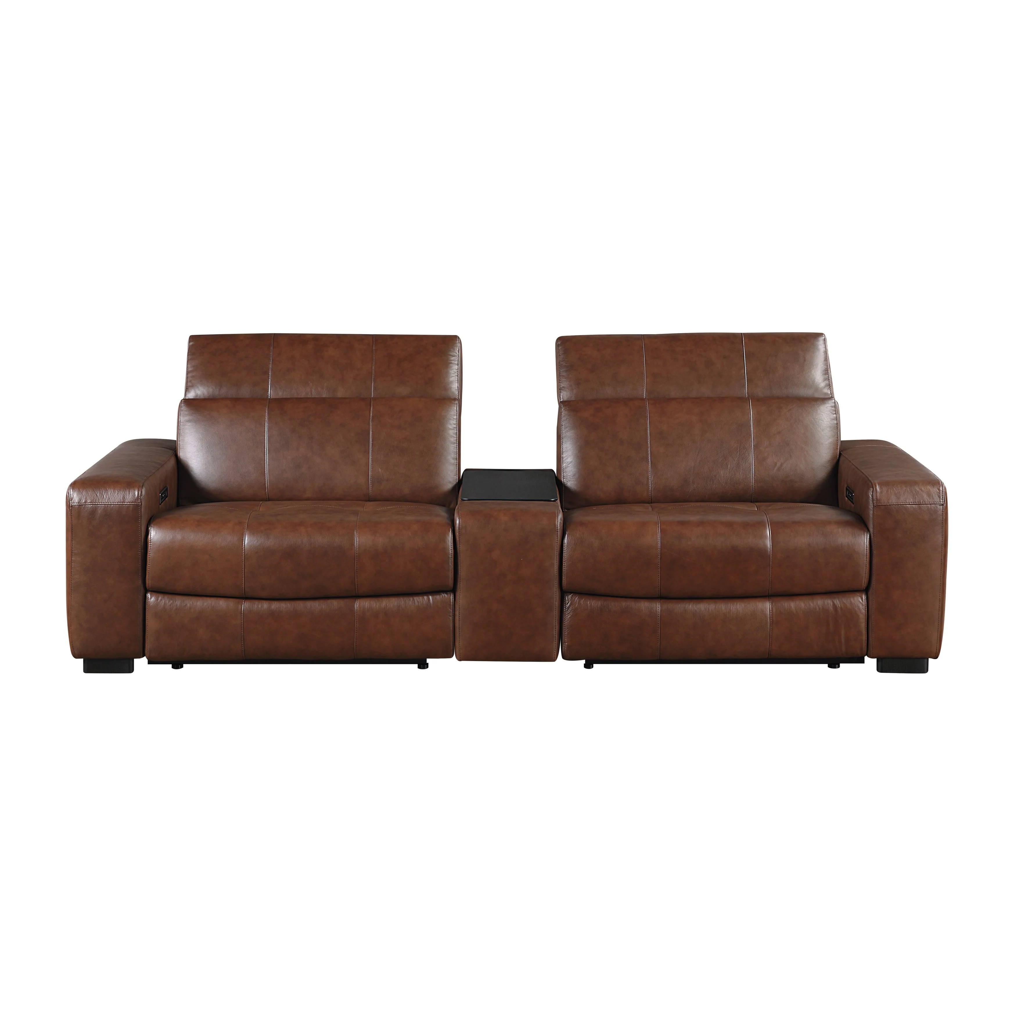 Sutton Brown Leather Power Double Reclining Loveseat with Center Console - Image 3