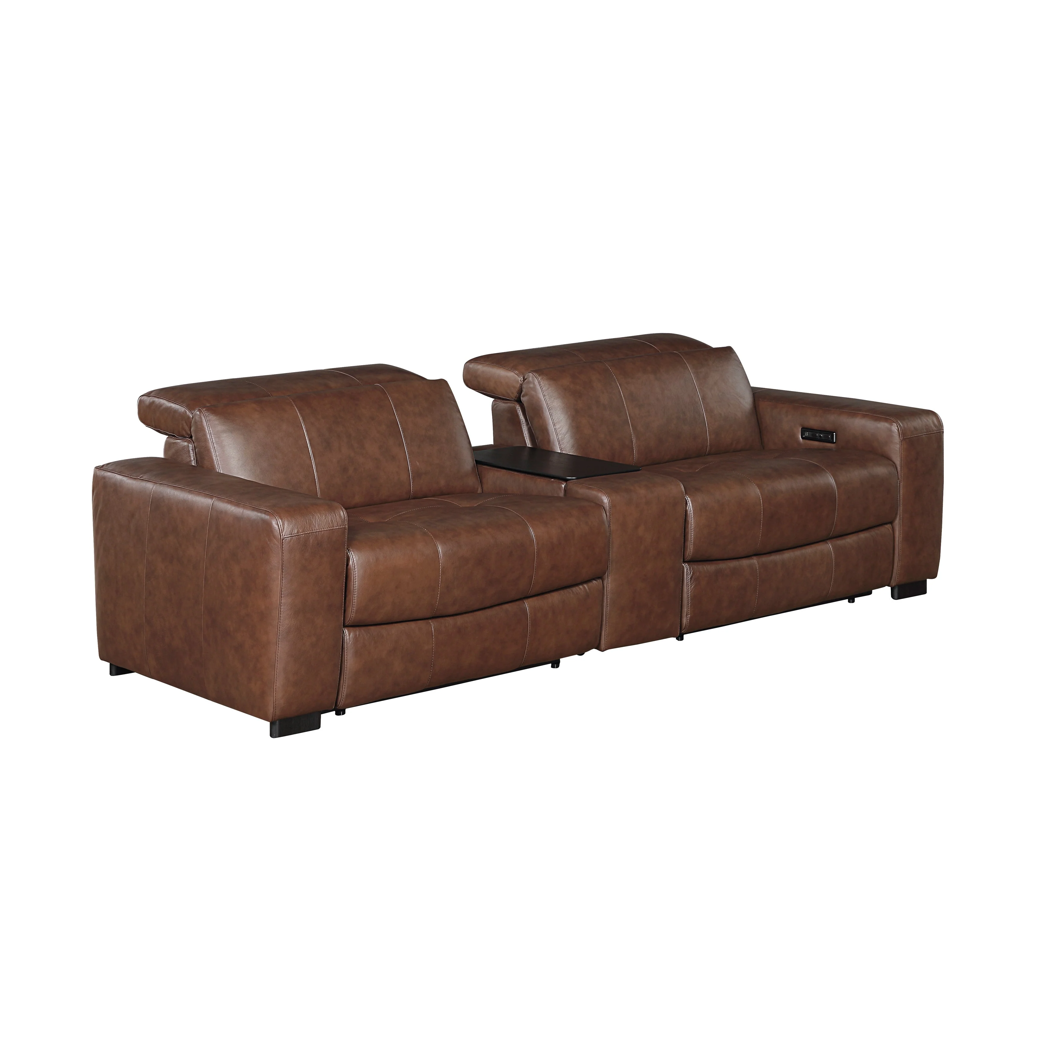 Sutton Brown Leather Power Double Reclining Loveseat with Center Console - Image 4