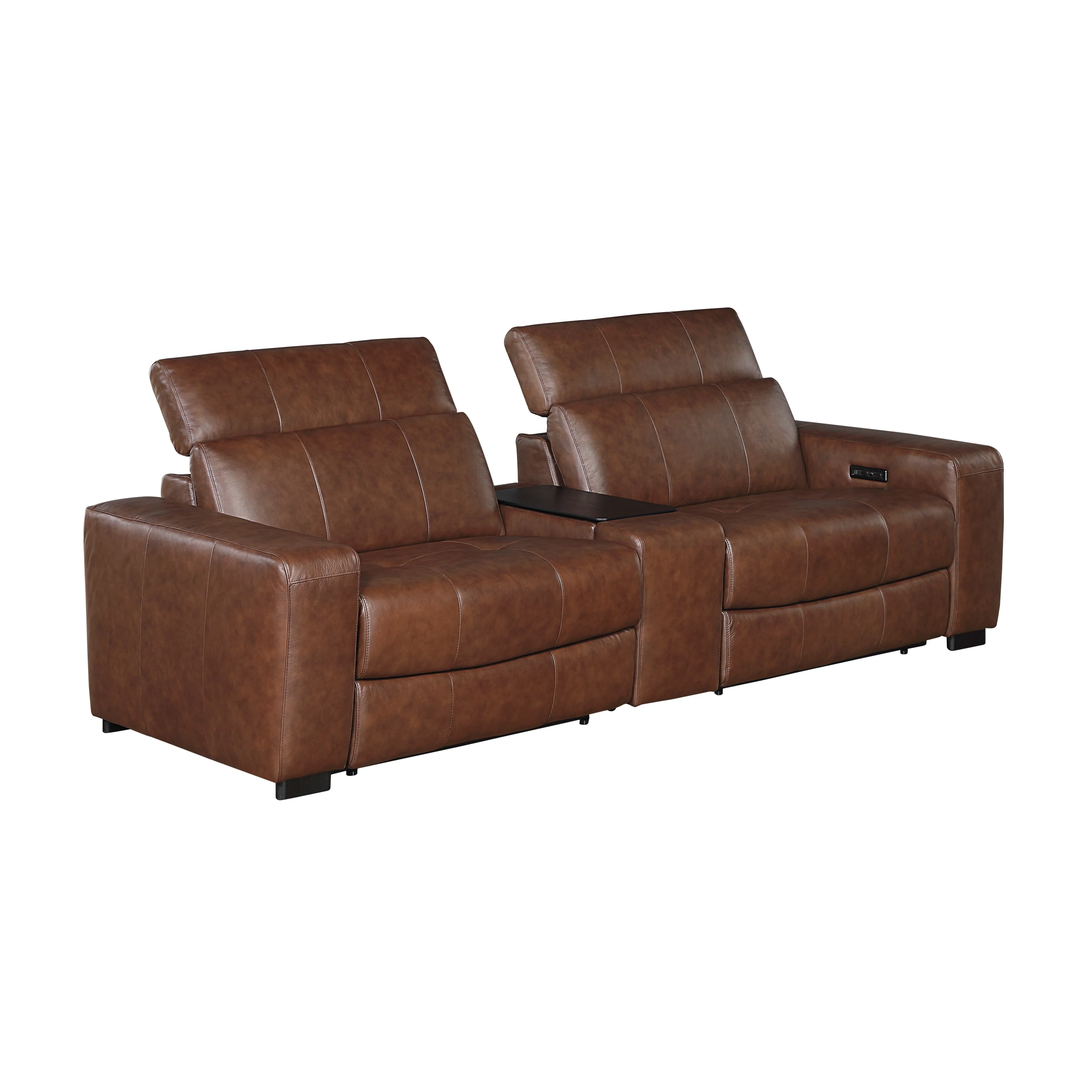 Sutton Brown Leather Power Double Reclining Loveseat with Center Console - Image 5