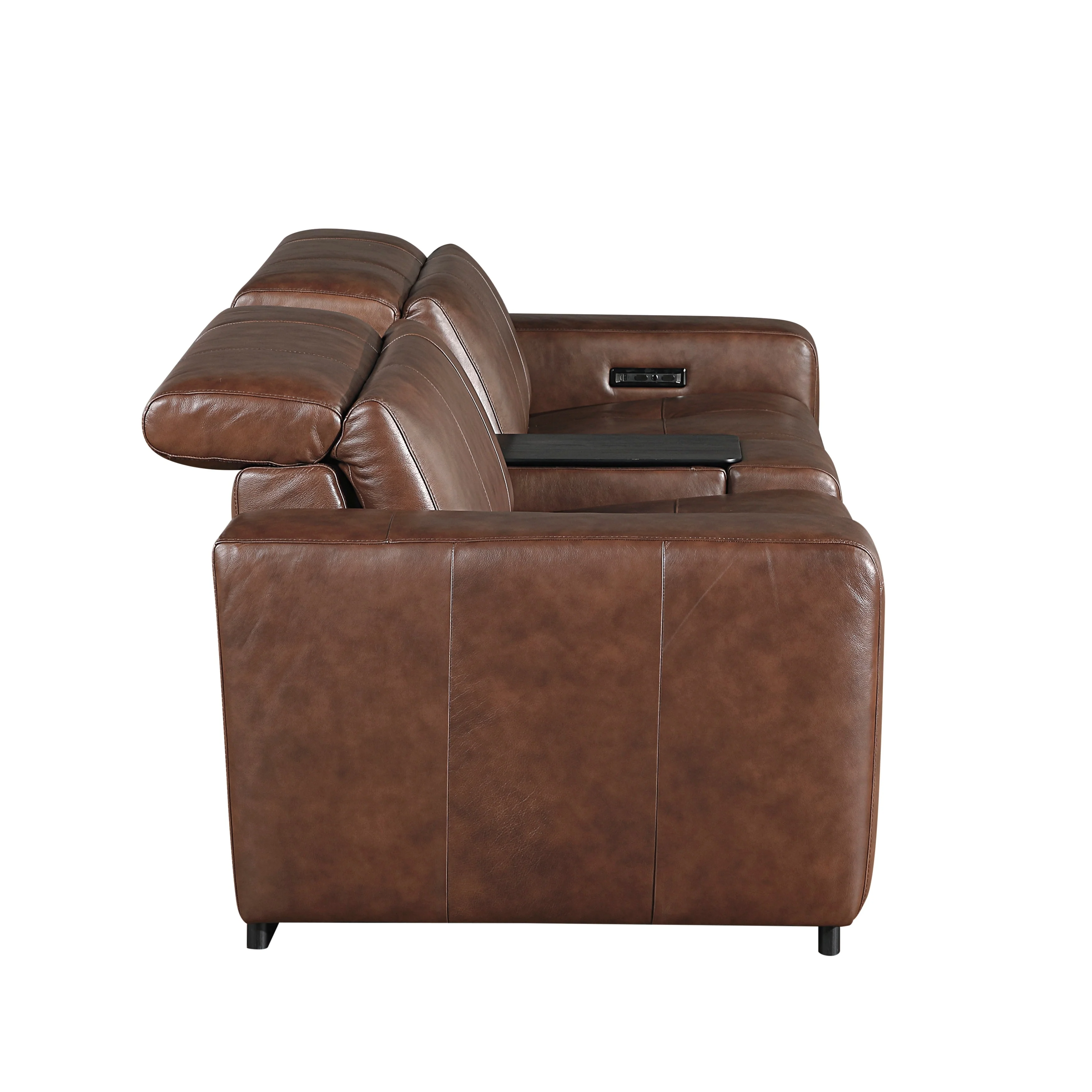 Sutton Brown Leather Power Double Reclining Loveseat with Center Console - Image 6