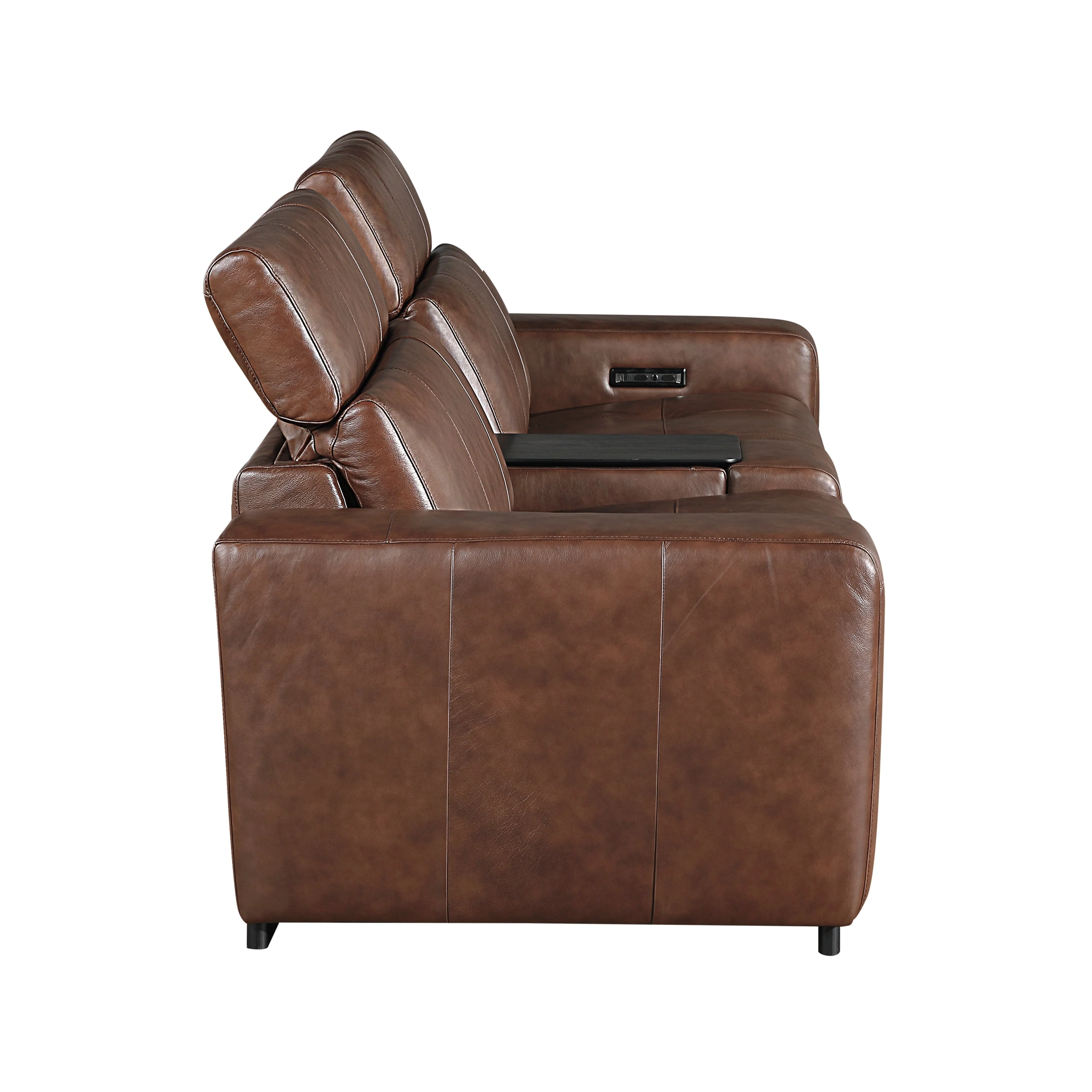 Sutton Brown Leather Power Double Reclining Loveseat with Center Console - Image 7