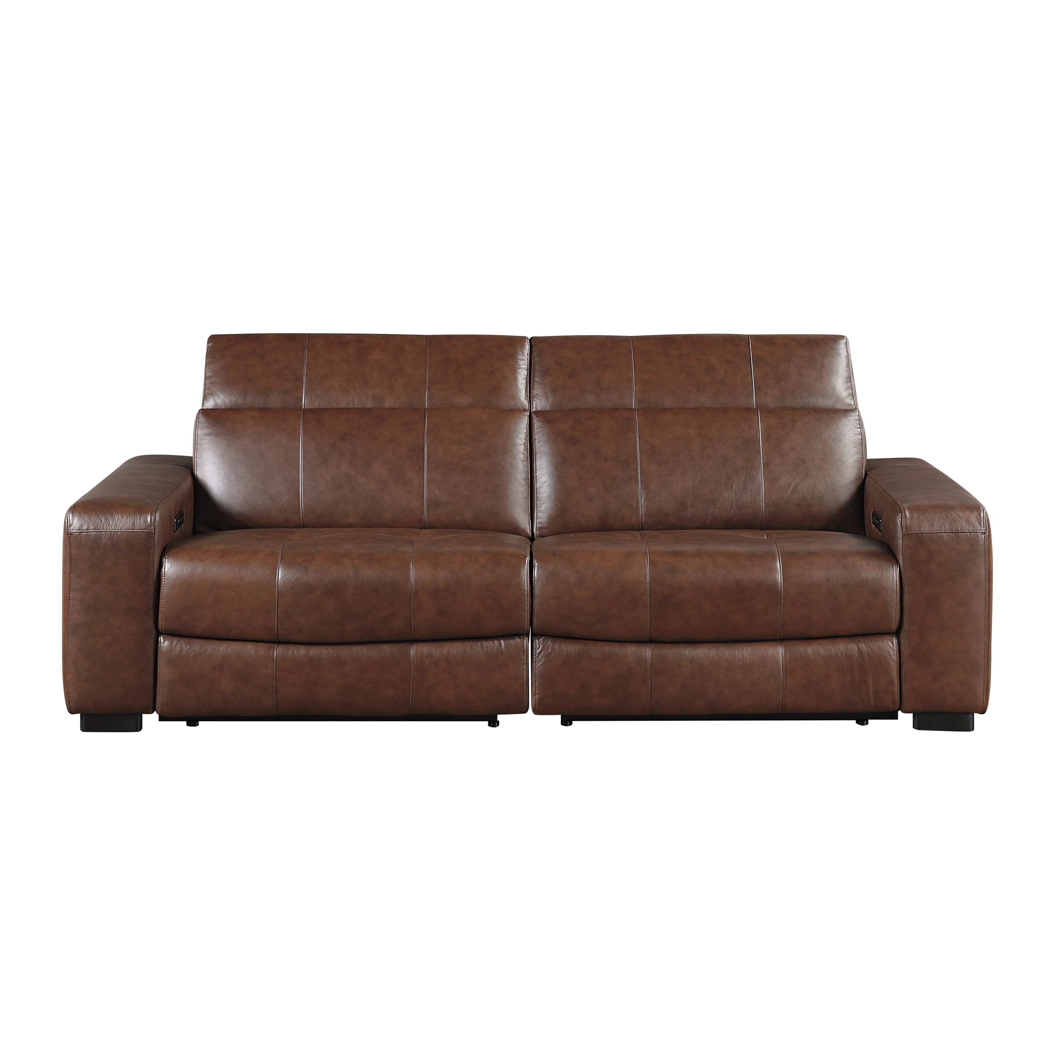 Sutton Brown Leather Power Double Reclining Loveseat with Power Headrests and Charging Ports