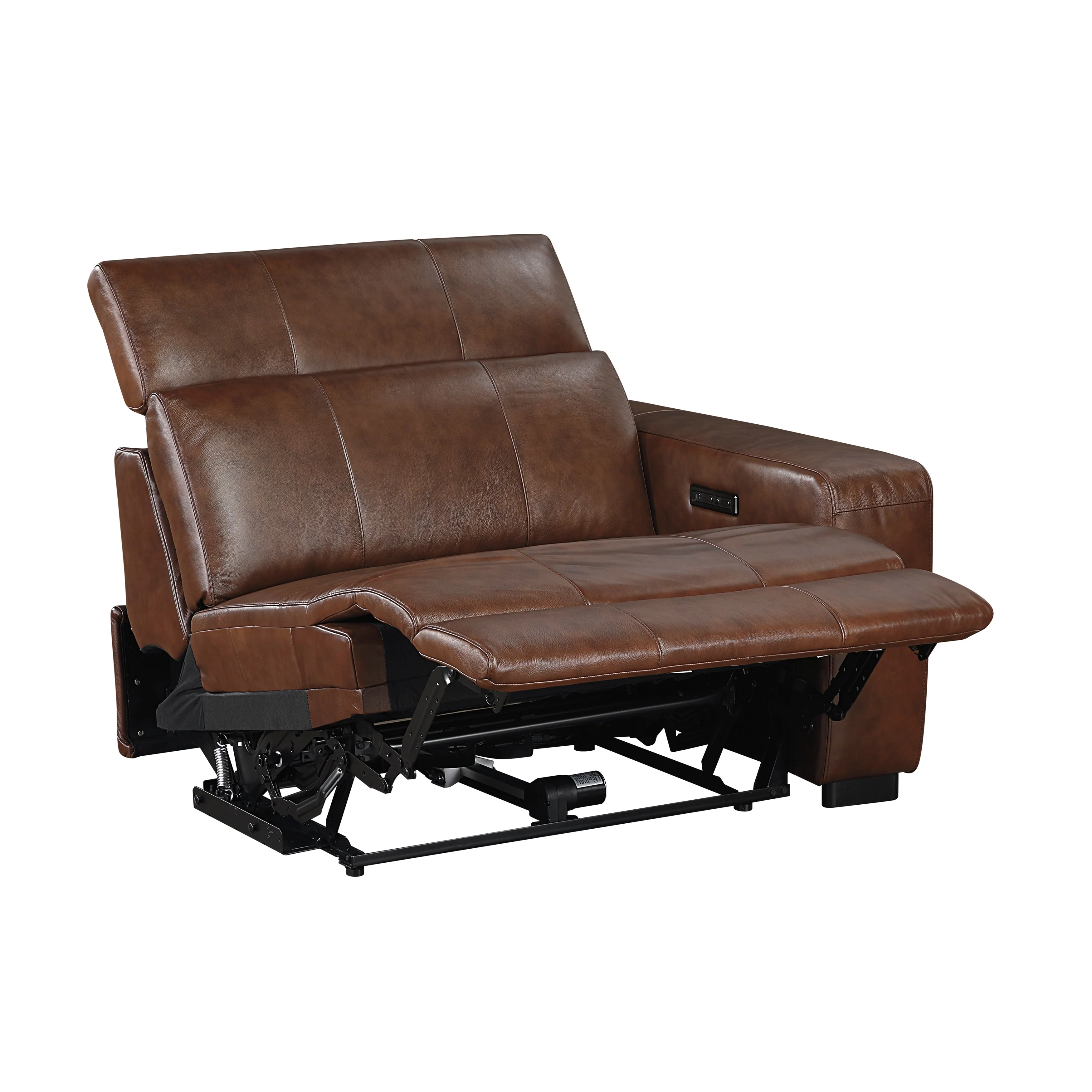Sutton Brown Leather Power Double Reclining Loveseat with Power Headrests and Charging Ports - Image 12