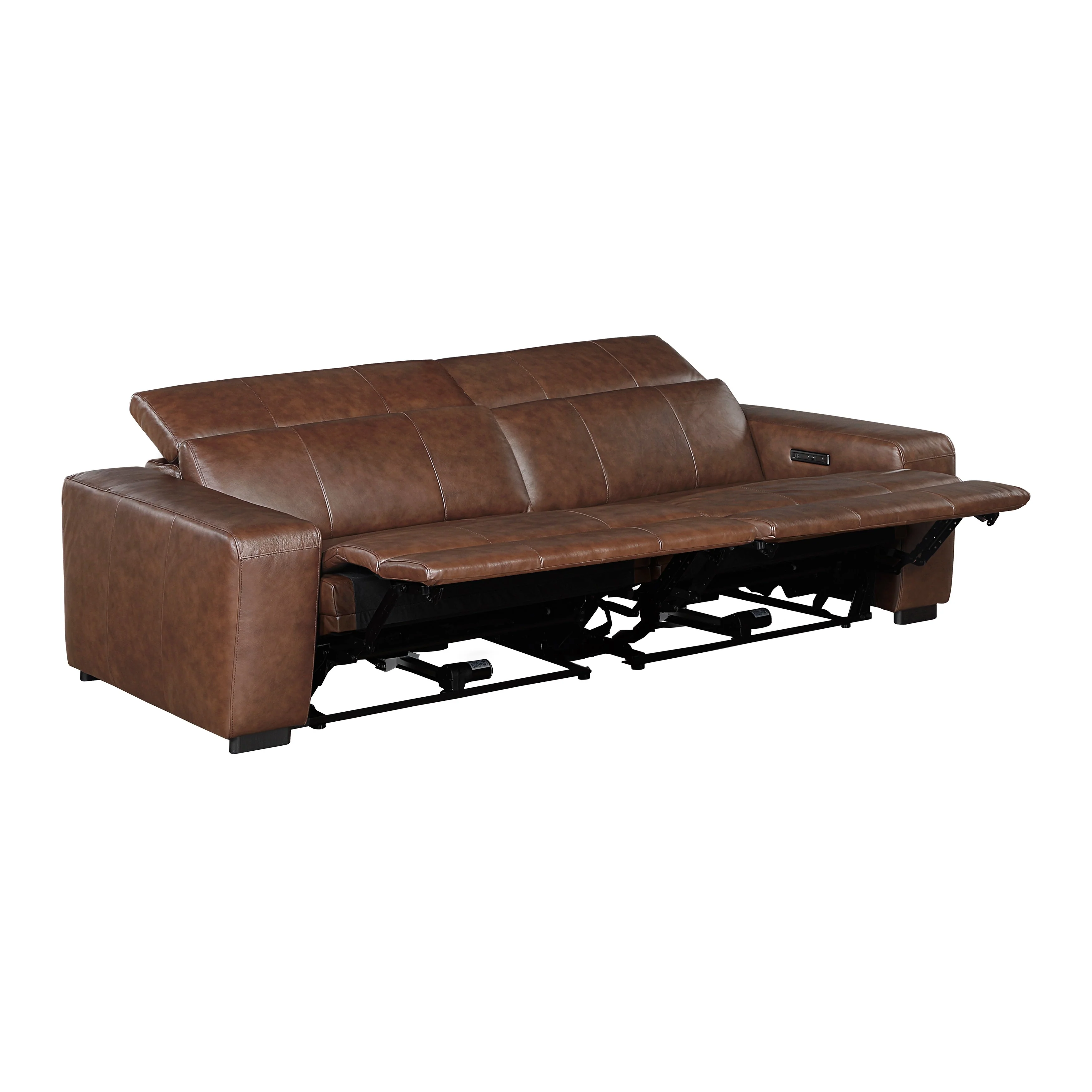 Sutton Brown Leather Power Double Reclining Loveseat with Power Headrests and Charging Ports - Image 5