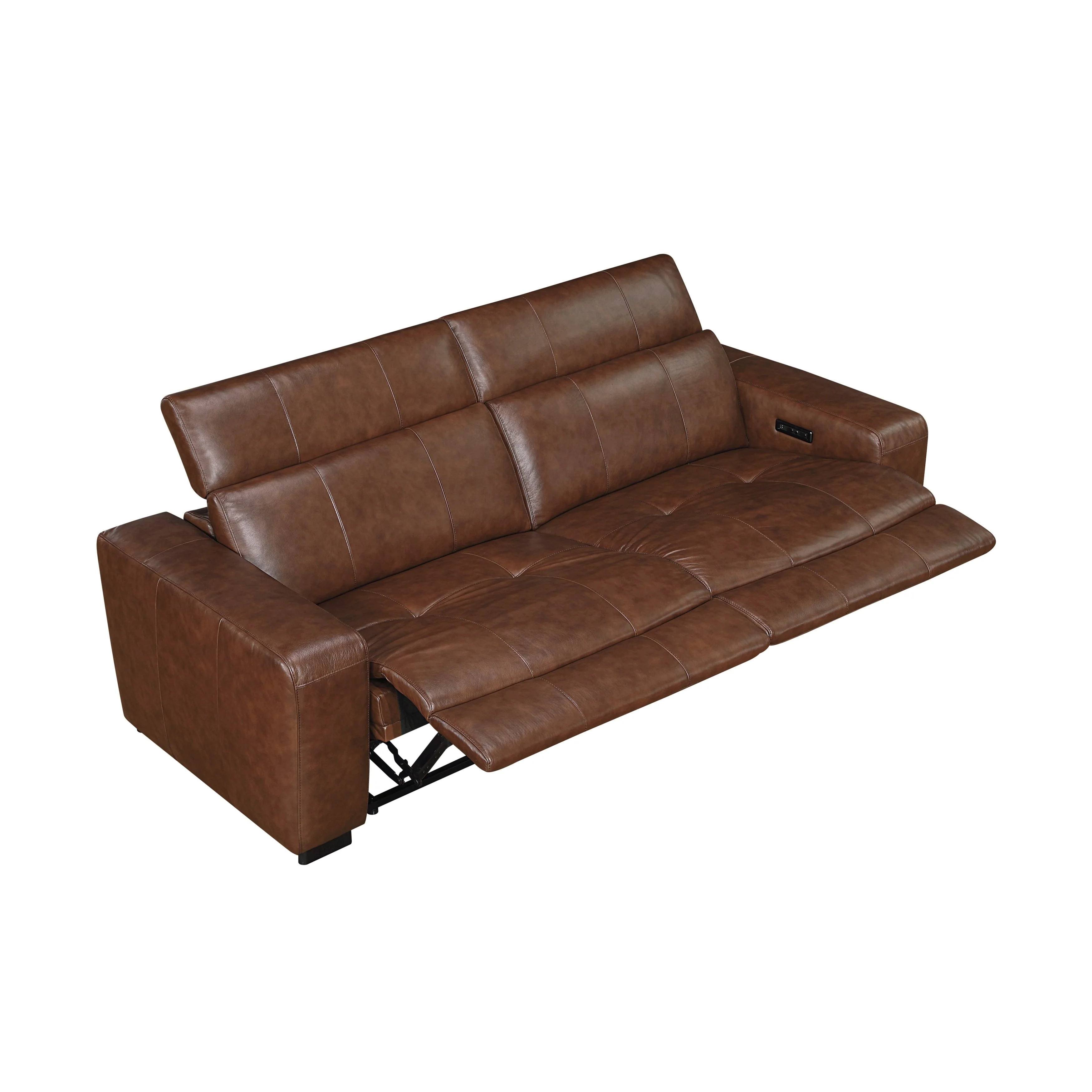 Sutton Brown Leather Power Double Reclining Loveseat with Power Headrests and Charging Ports - Image 6