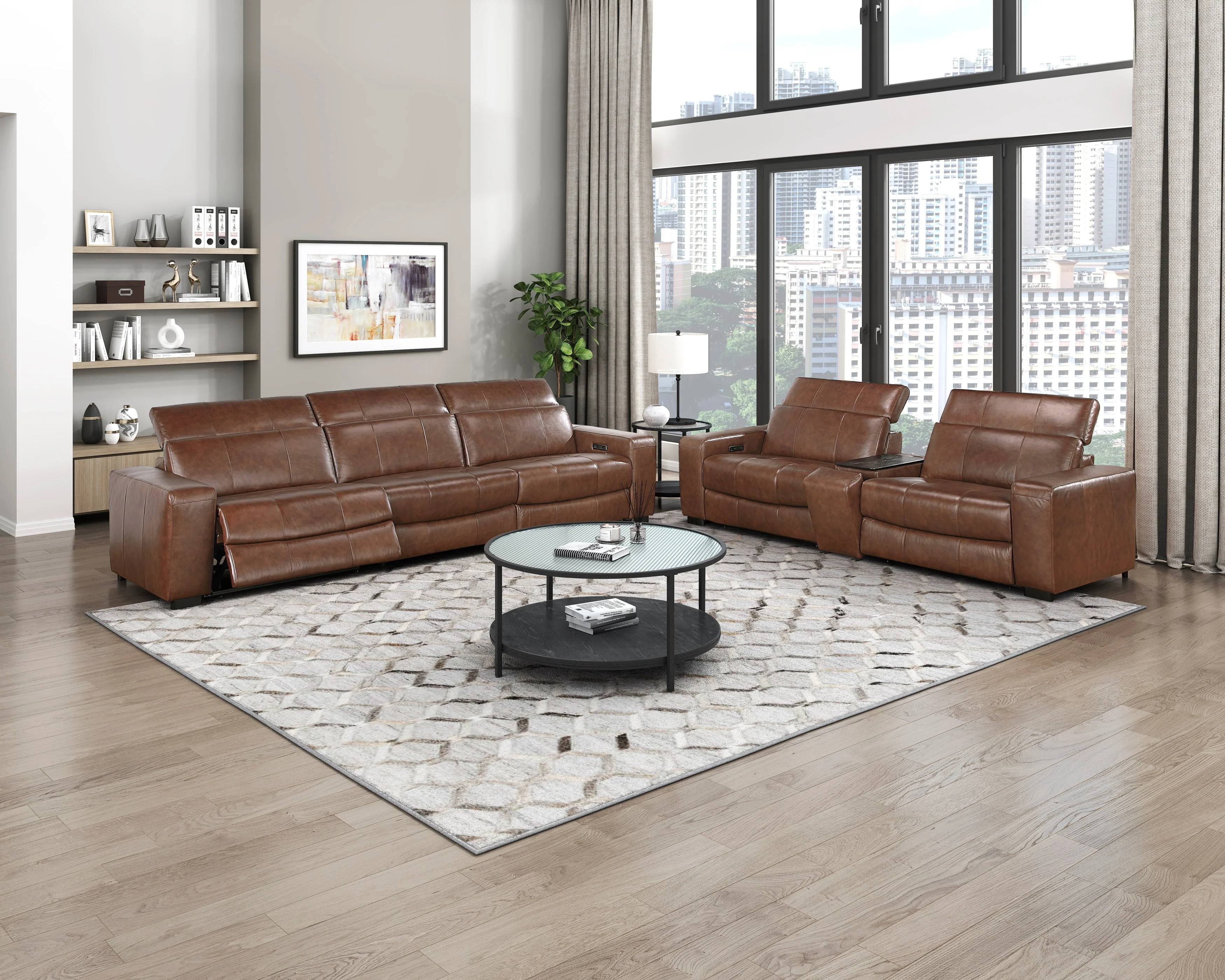 Sutton Brown Leather Power Double Reclining Sofa with Power Headrests and Charging Ports - Image 17