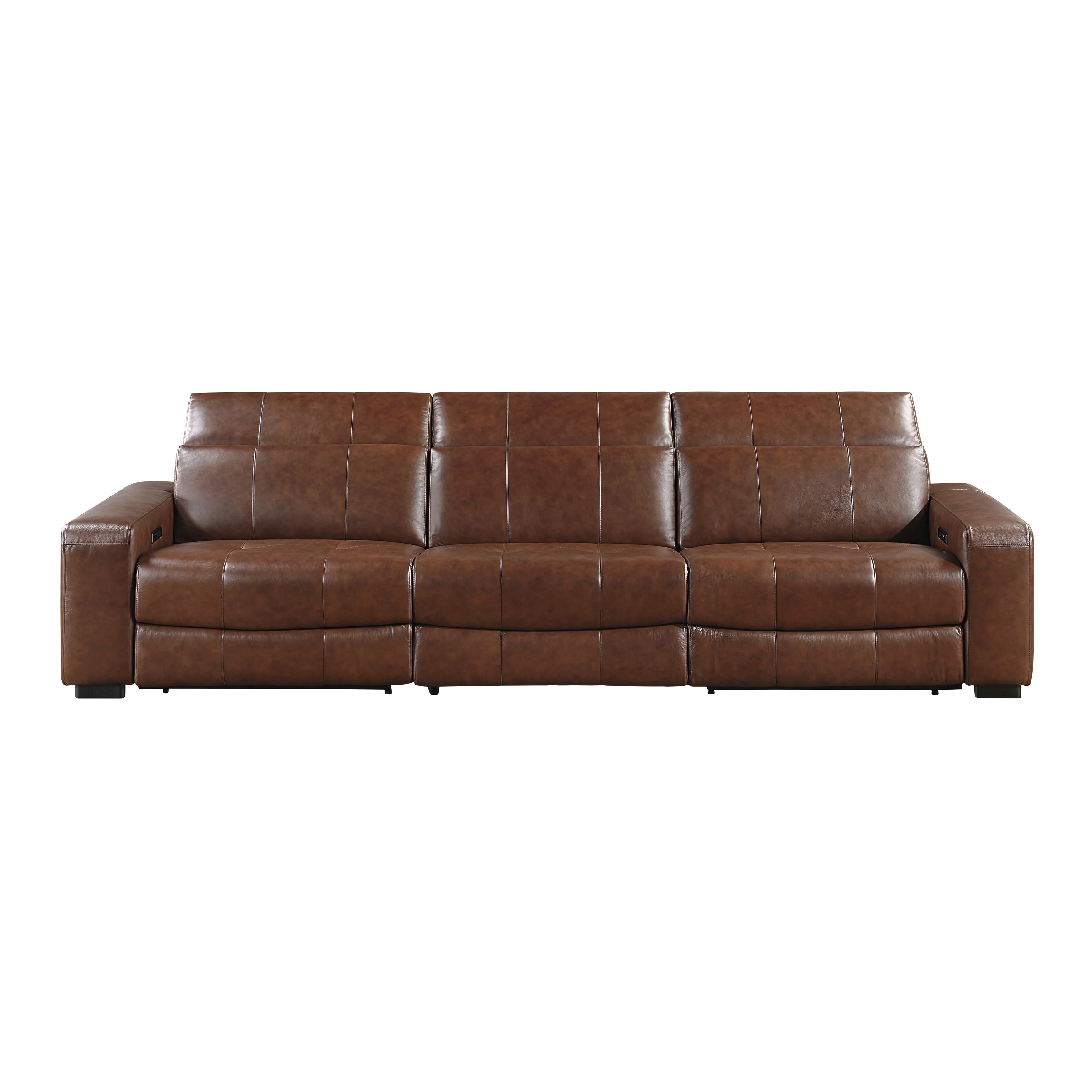 Sutton Brown Leather Power Double Reclining Sofa with Power Headrests and Charging Ports - Image 2