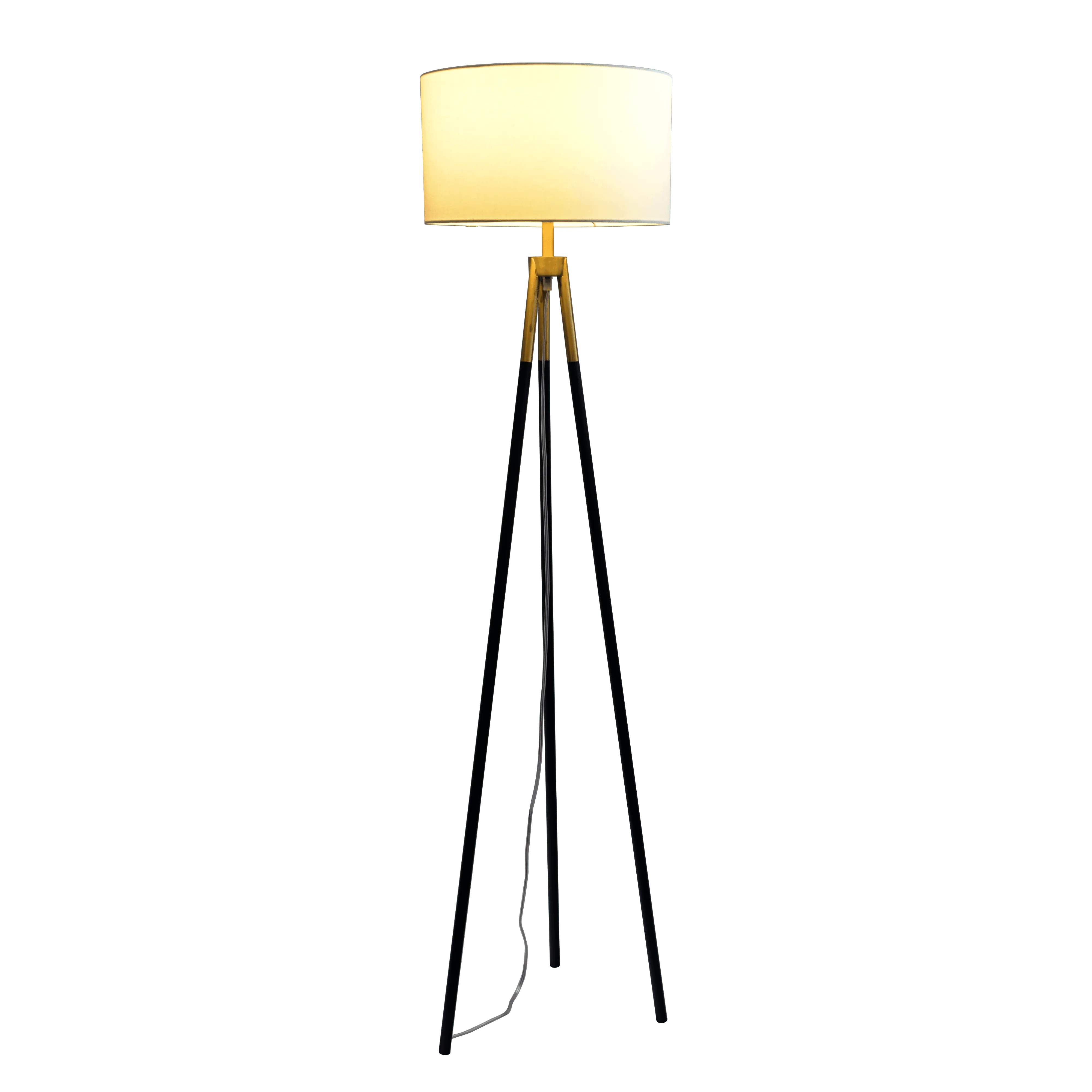 Sway Brassed Gold Floor Lamp with On/Off Switch Triple Legs White Fabric Shade - Image 3