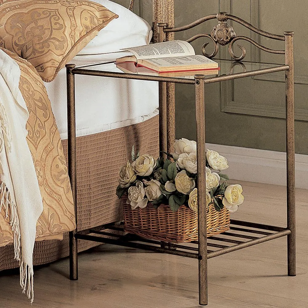 Sydney Antique Brushed Gold 2-Shlef Nightstand