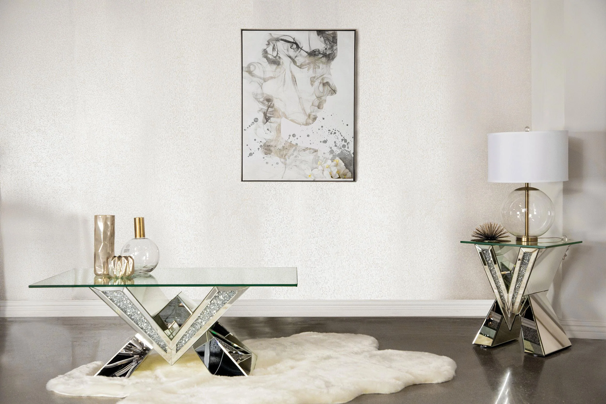 Taffeta Silver 2-Piece Mirrored Coffee and End Table Set
