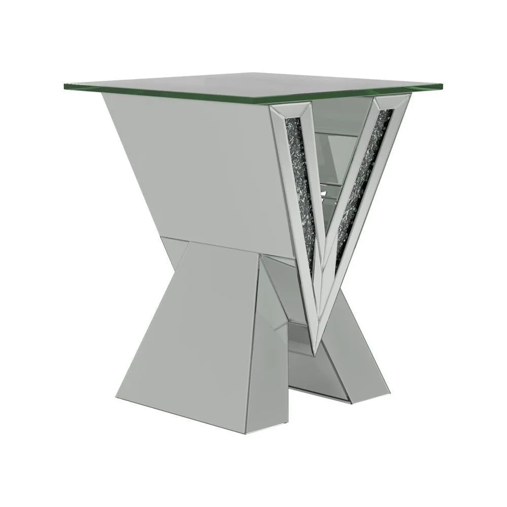 Taffeta Silver V-Shaped End Table with Glass Top - Image 2