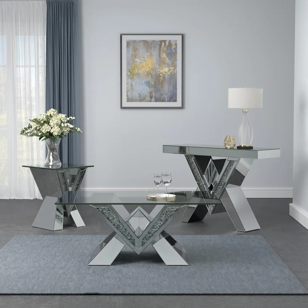 Taffeta Silver V-Shaped End Table with Glass Top - Image 3