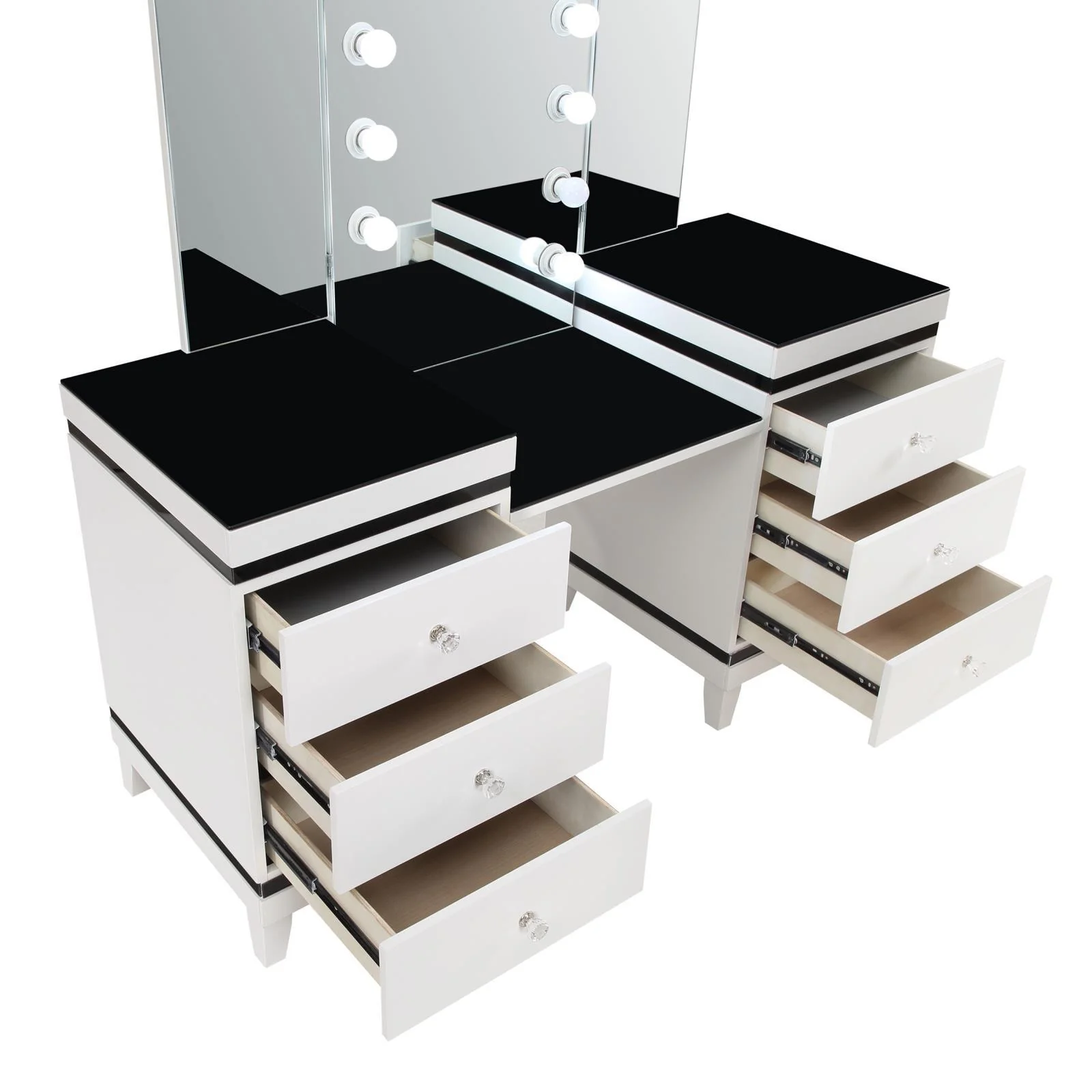 Talei Black and White 6-drawer Vanity Set with Hollywood Lighting - Image 12