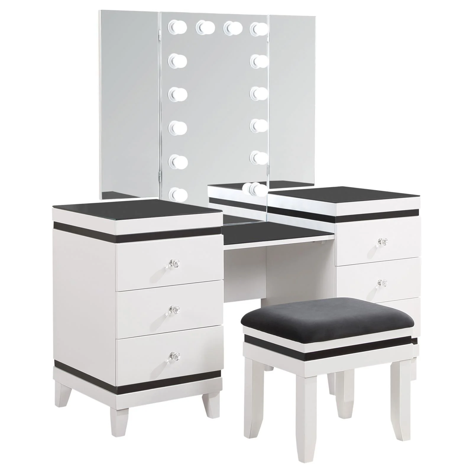 Talei Black and White 6-drawer Vanity Set with Hollywood Lighting - Image 15