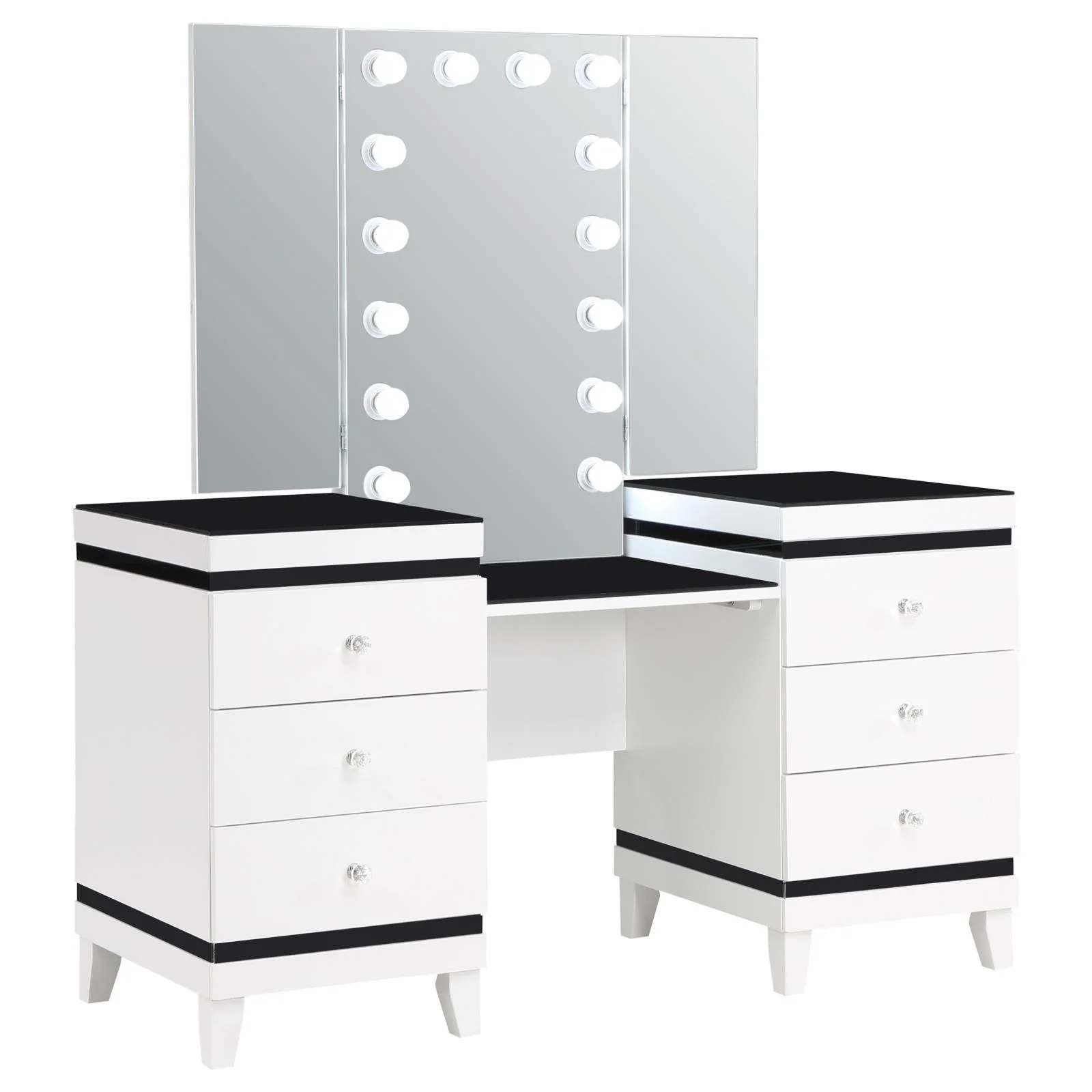 Talei Black and White 6-drawer Vanity Set with Hollywood Lighting - Image 2