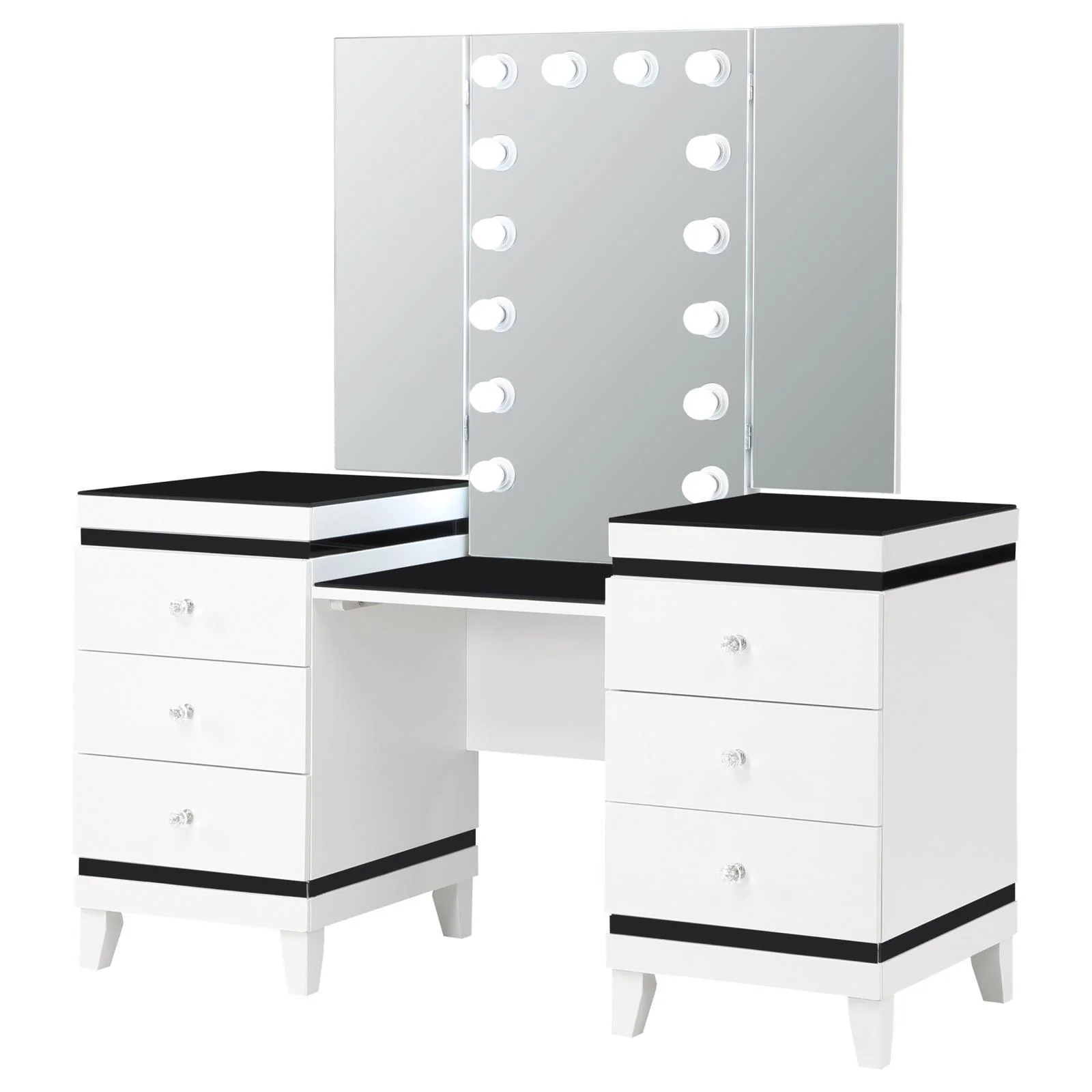 Talei Black and White 6-drawer Vanity Set with Hollywood Lighting - Image 4