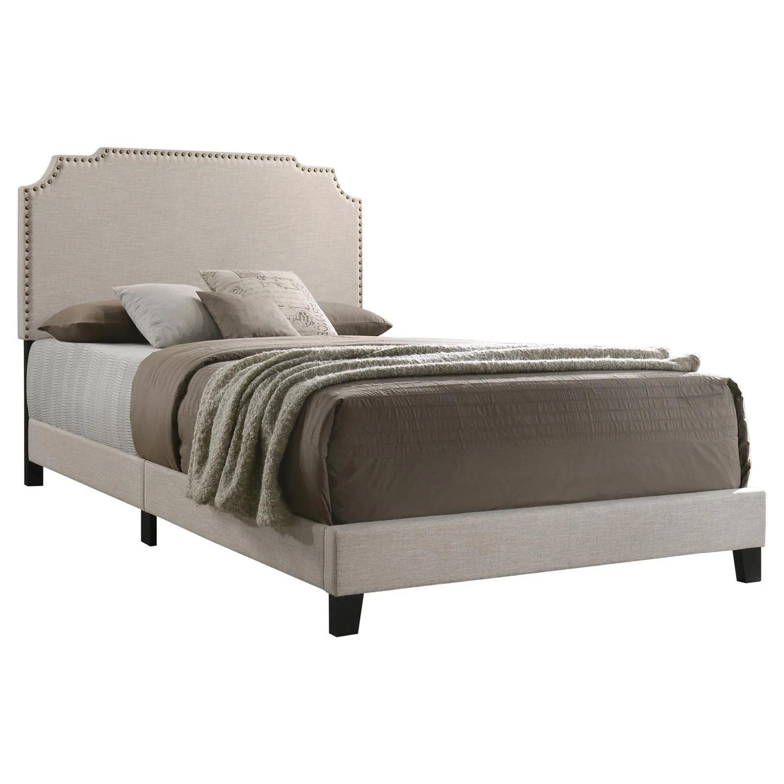 Tamarac Beige Upholstered Nailhead Queen Bed - Image 2