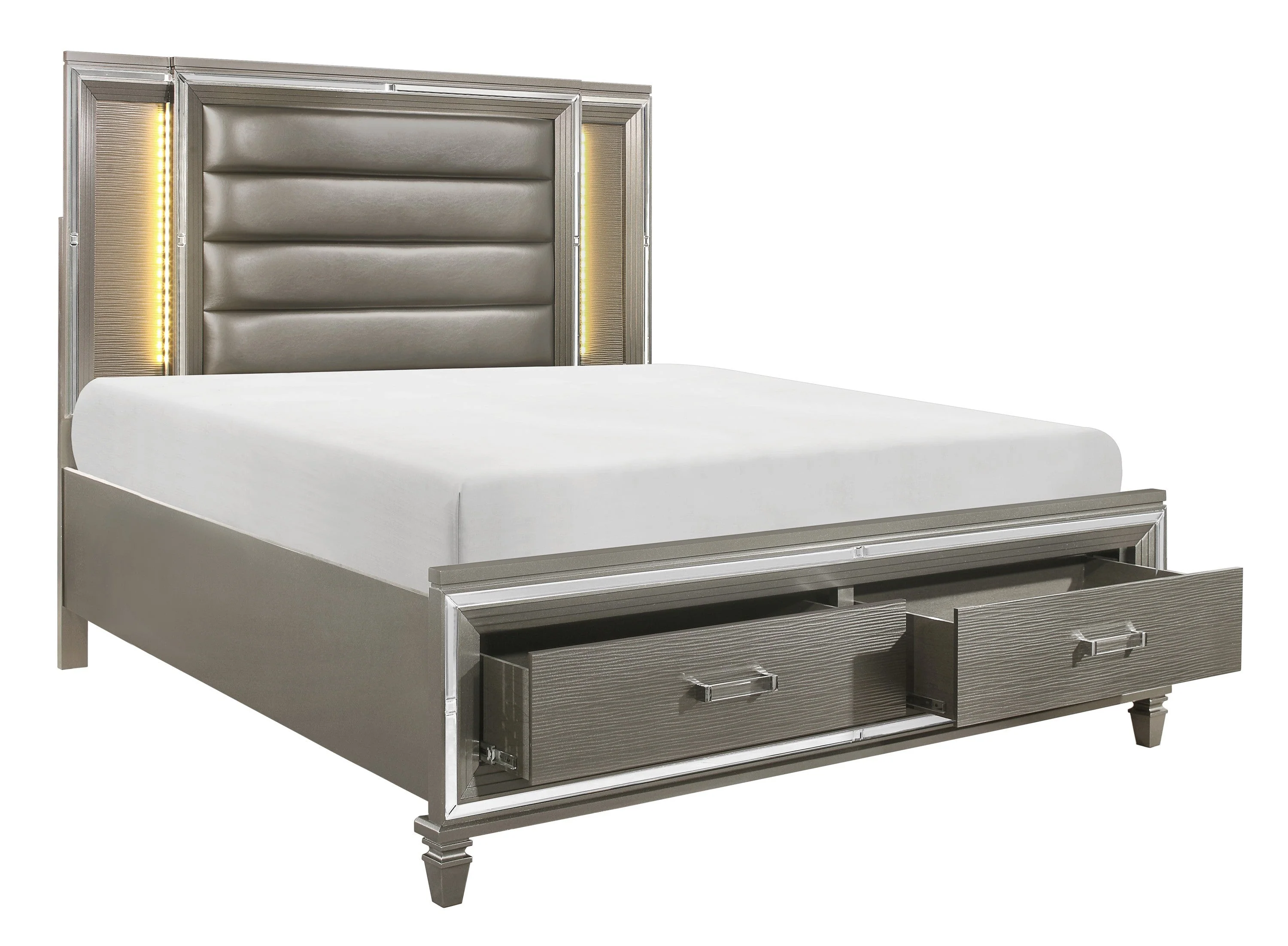 Tamsin Silver/Gray Metallic California King LED Upholstered Storage Platform Bed - Image 3