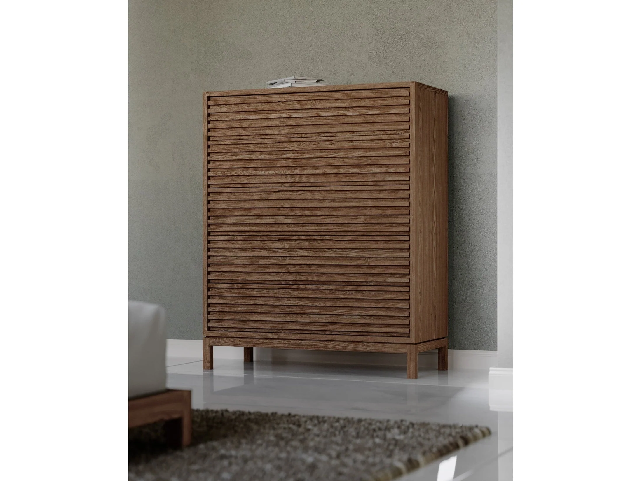 Tanner Five Drawer Ash Wood Chest in Roux