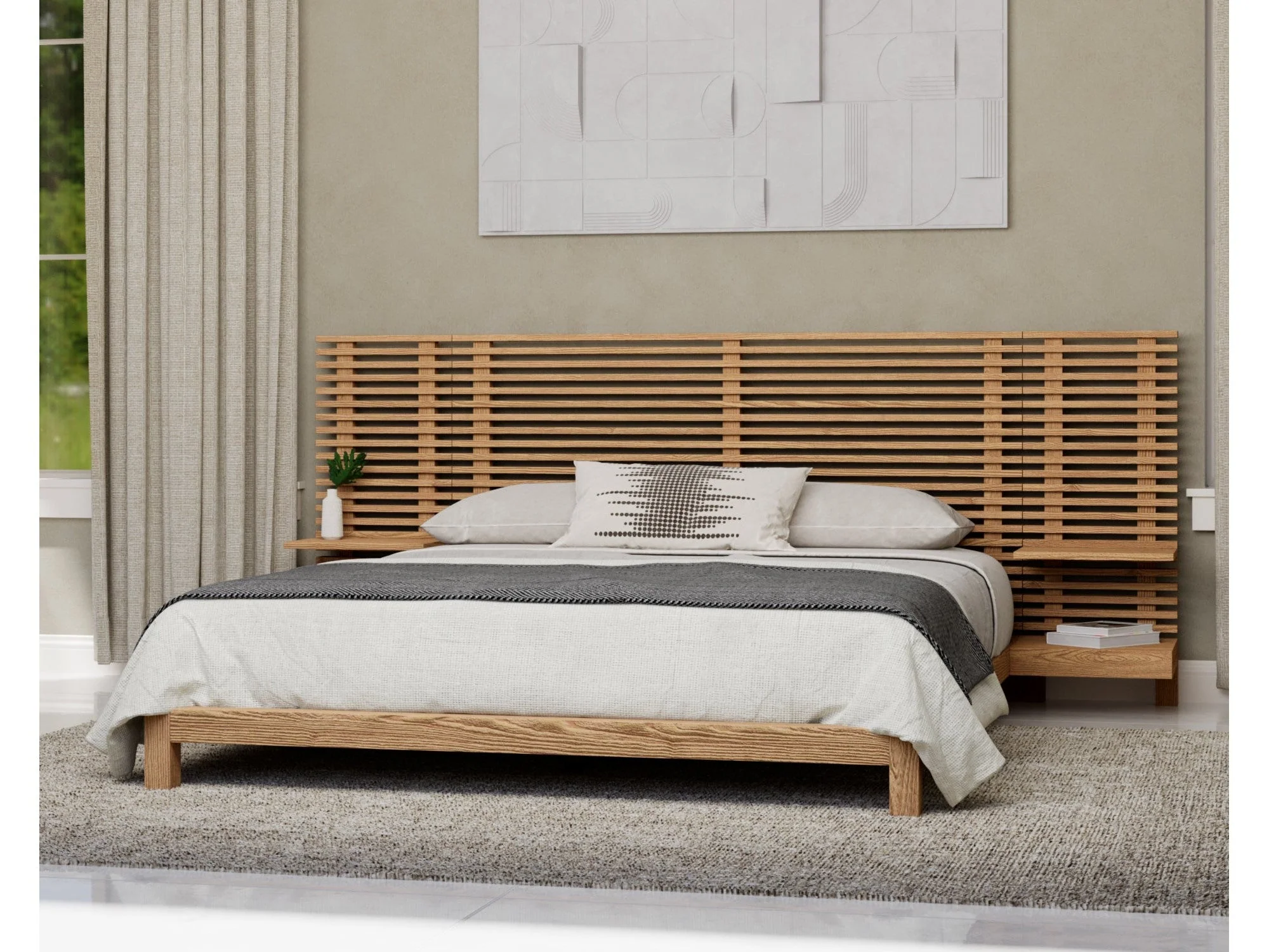 Tanner Flaxen King Solid Ash Wall Bed with Integrated Nightstands