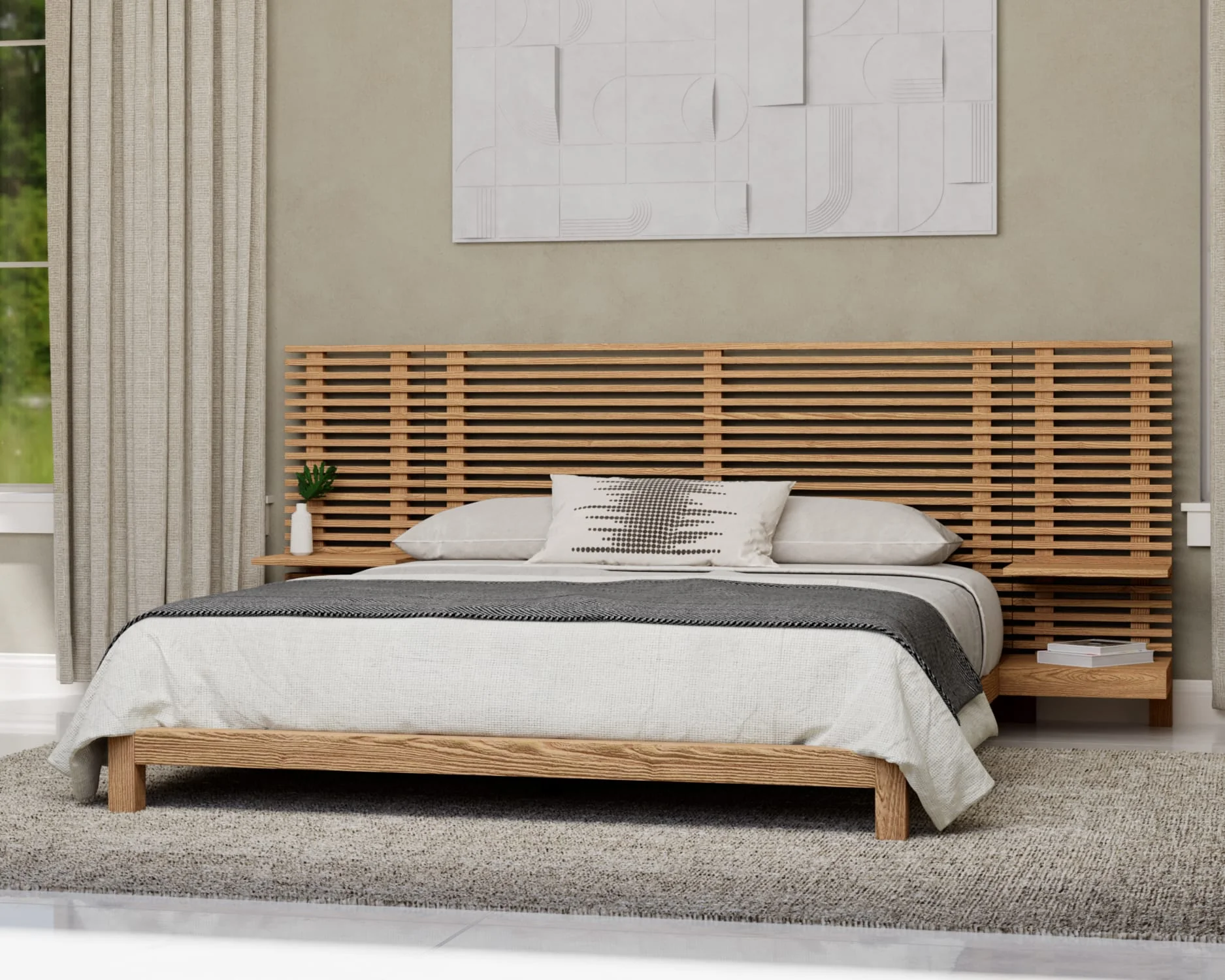 Tanner Flaxen King Solid Ash Wall Bed with Integrated Nightstands - Image 2