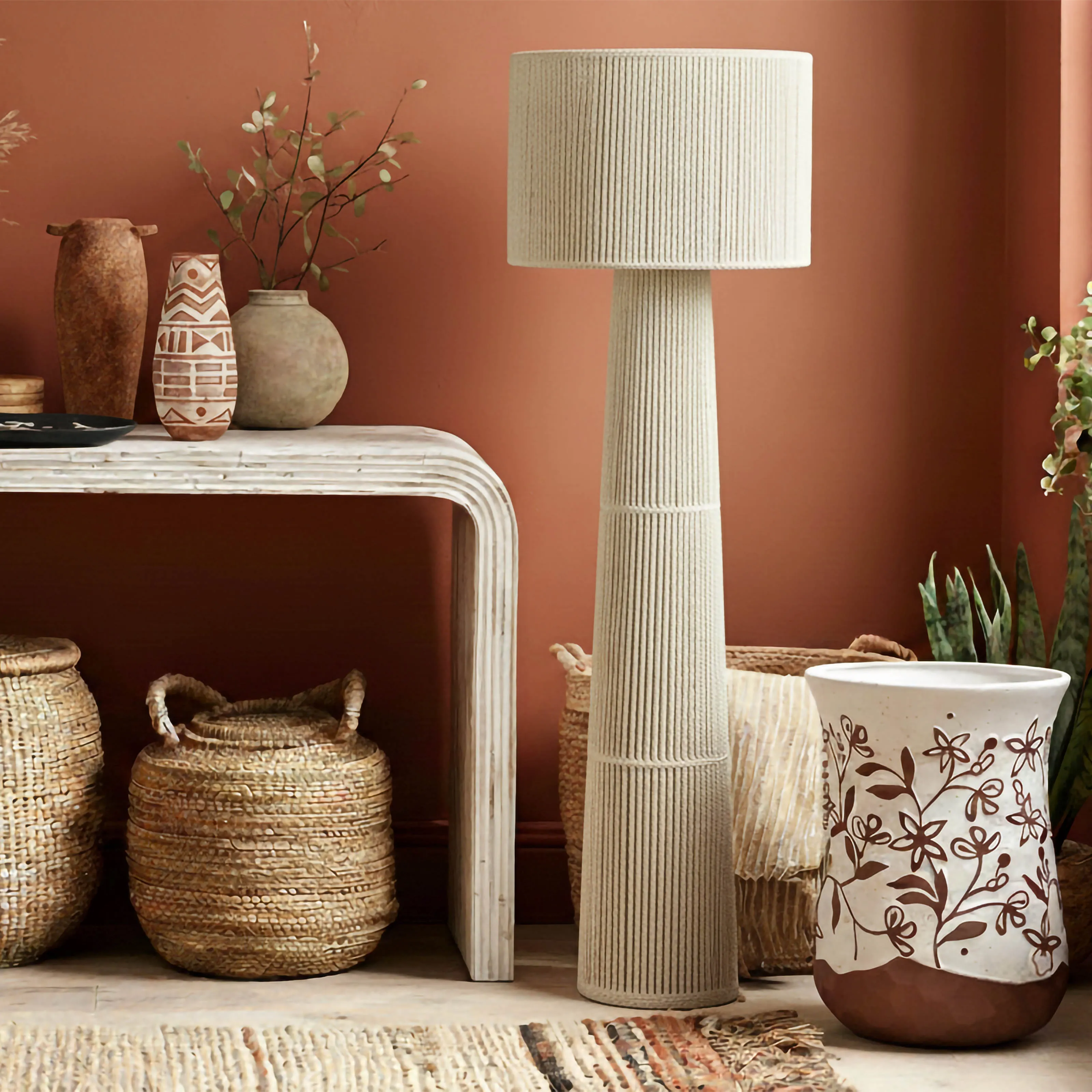 Tapered Natural Chenille Fiber Floor Lamp - Image 2