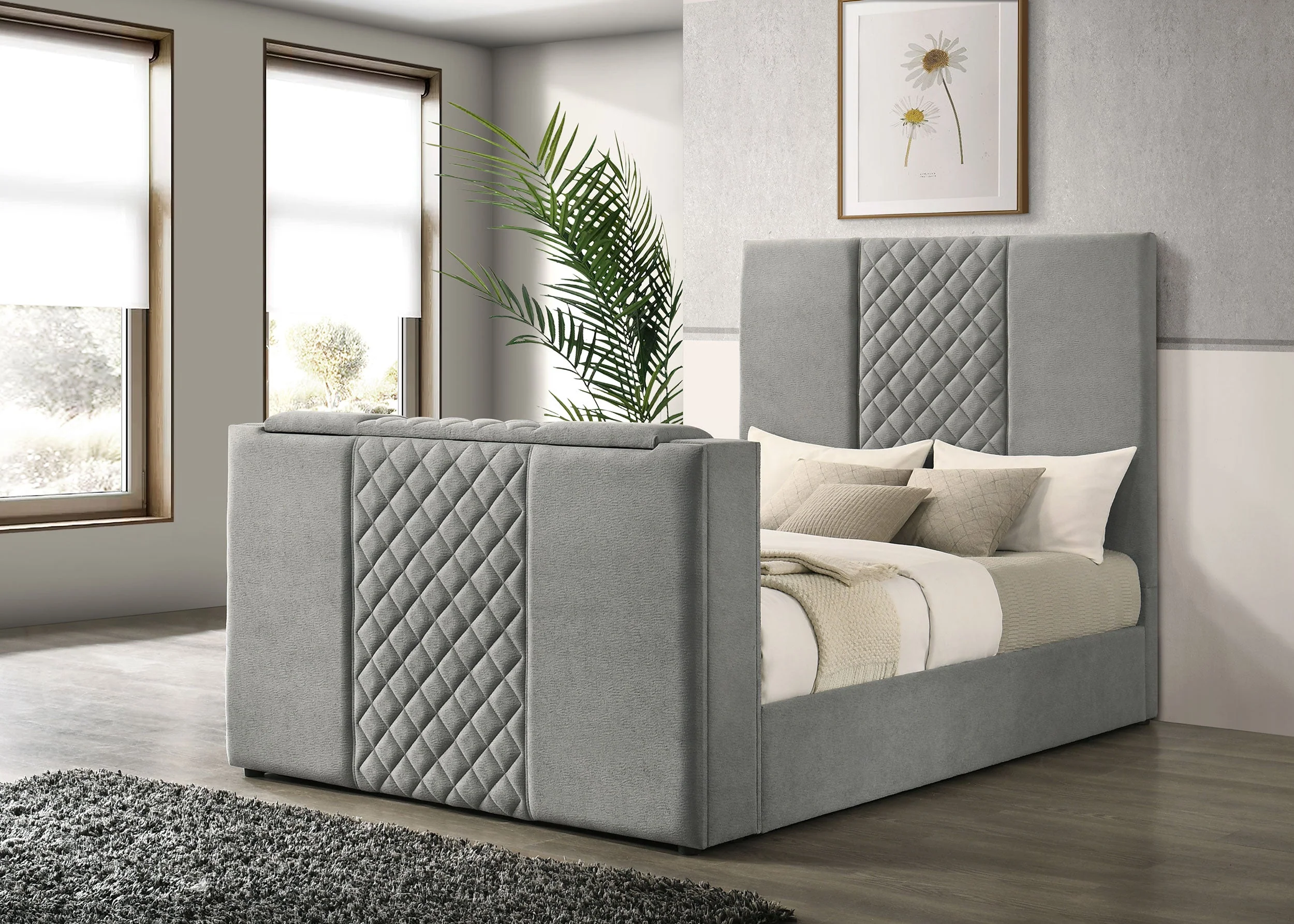 Tara Grey 61-inch Upholstered King Panel TV Bed