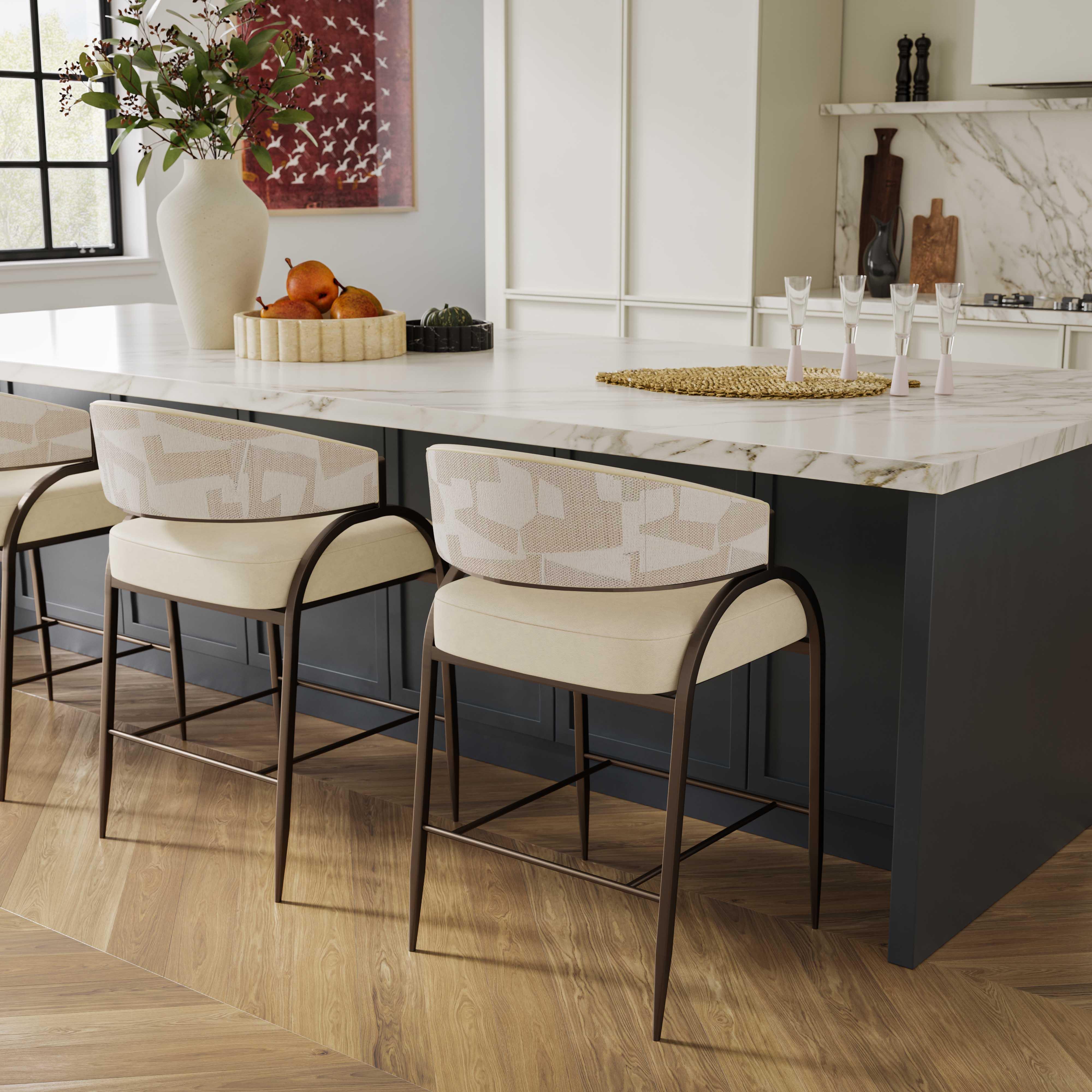 Tatum Cream Vegan Leather and 2-Tone Jacquard Counter Stool - Image 2