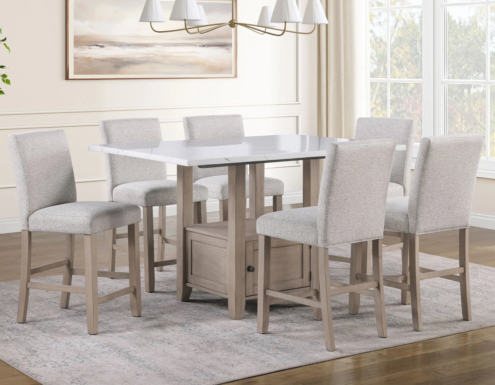 Taylor Tan Faux Marble Top 60″ Storage Counter Height Table - Image 13