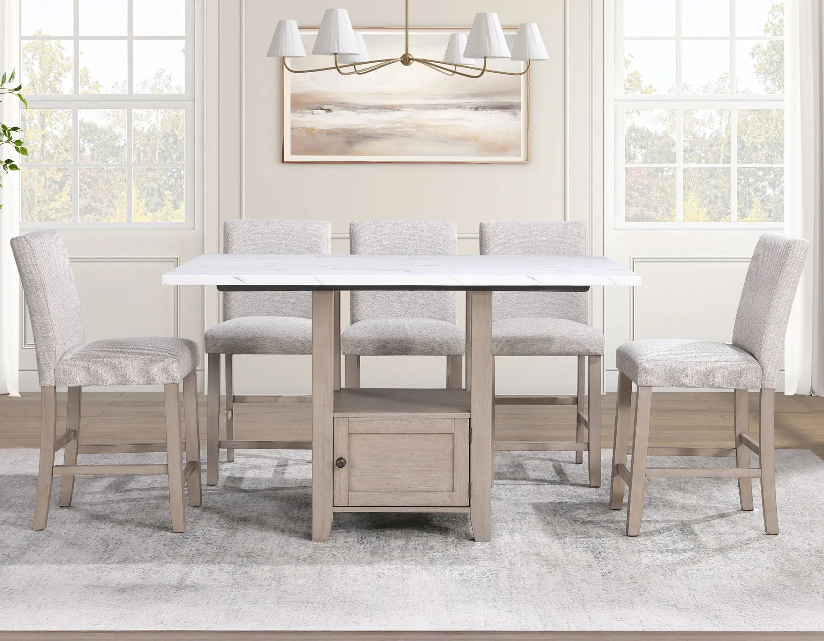 Taylor Tan Faux Marble Top 60″ Storage Counter Height Table - Image 14