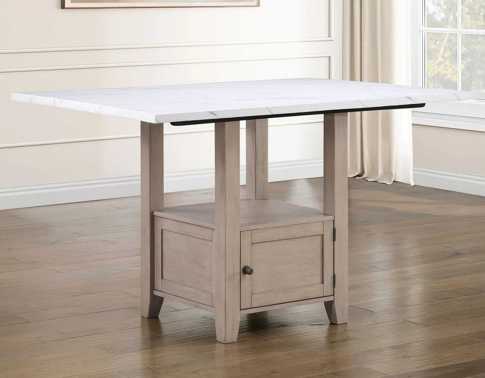 Taylor Tan Faux Marble Top 60″ Storage Counter Height Table - Image 7
