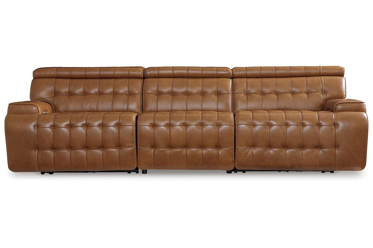 Temmpton Chocolate Dual Power Leather Reclining Modular Sofa - Image 4
