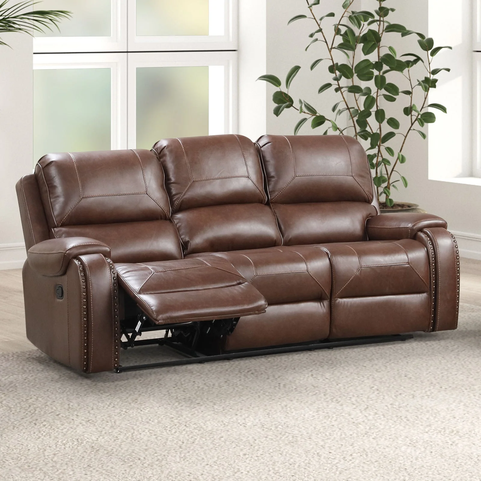 Tepic Brown Leatherette 3 Piece Living Room Set - Image 2