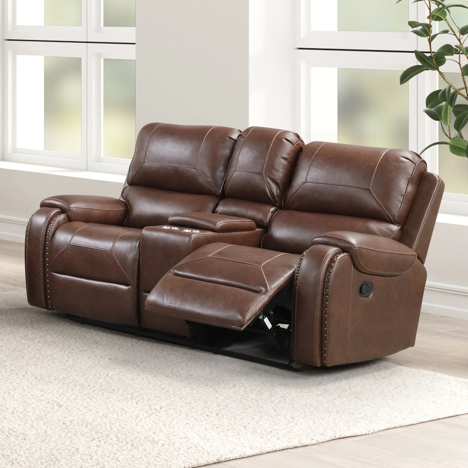 Tepic Brown Leatherette 3 Piece Living Room Set - Image 3