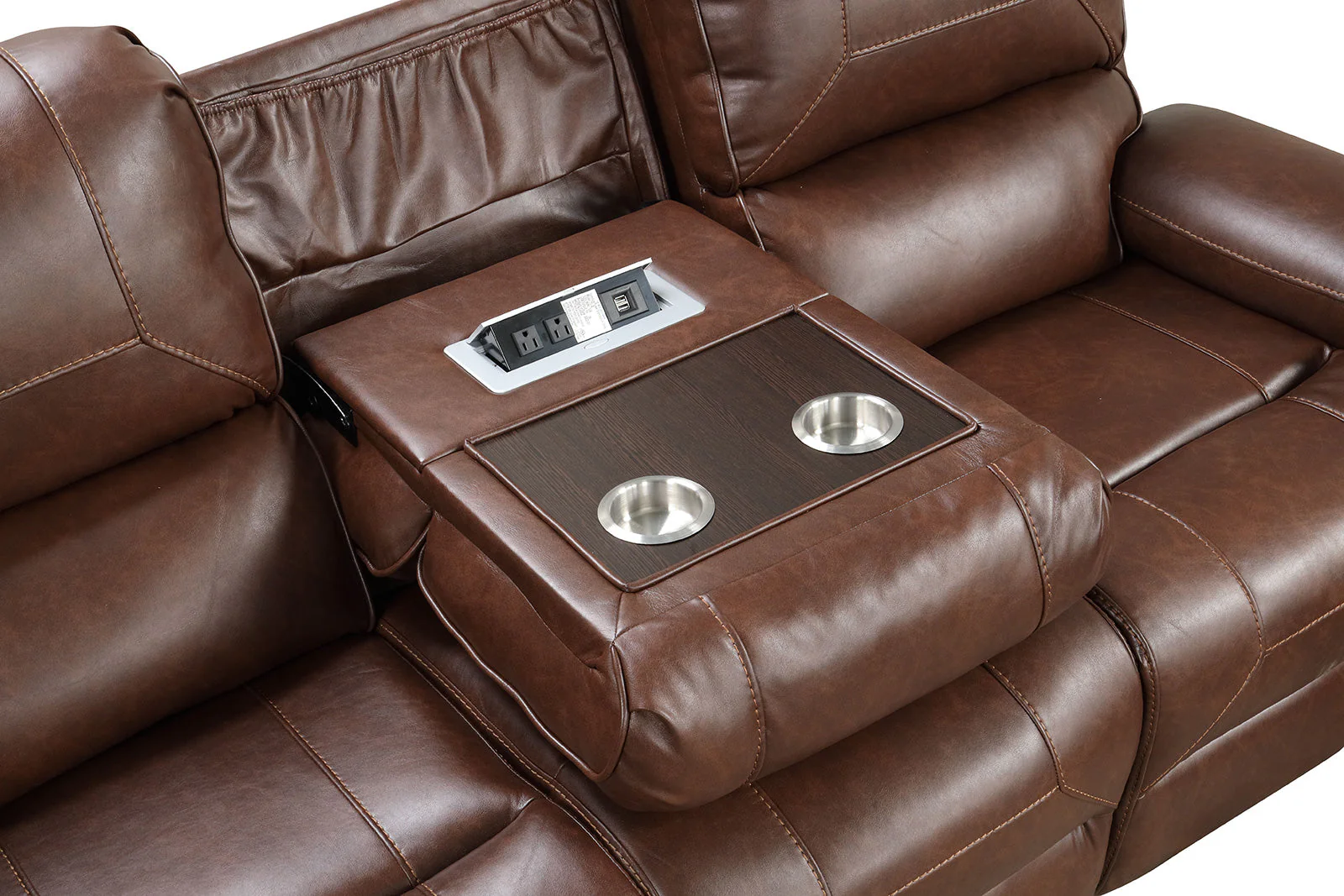 Tepic Brown Leatherette 3 Piece Living Room Set - Image 6