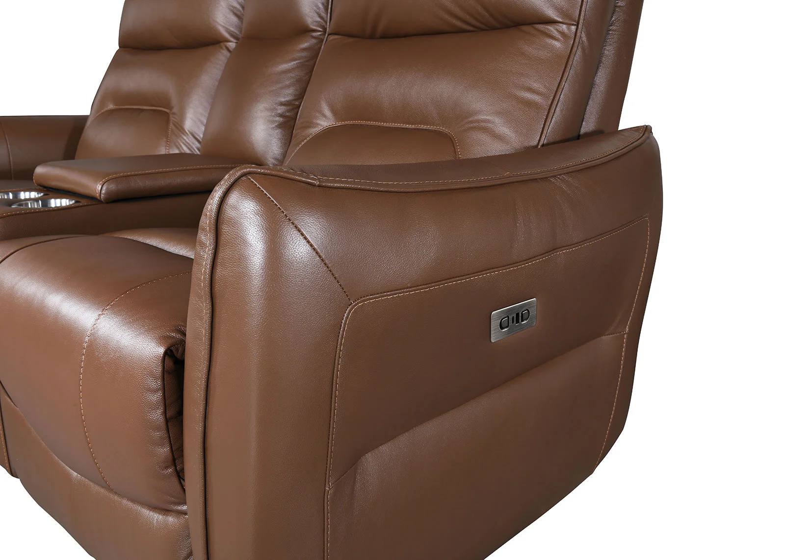 Terentius Caramel Brown Leather Match Reclining Living Room Set - Image 5