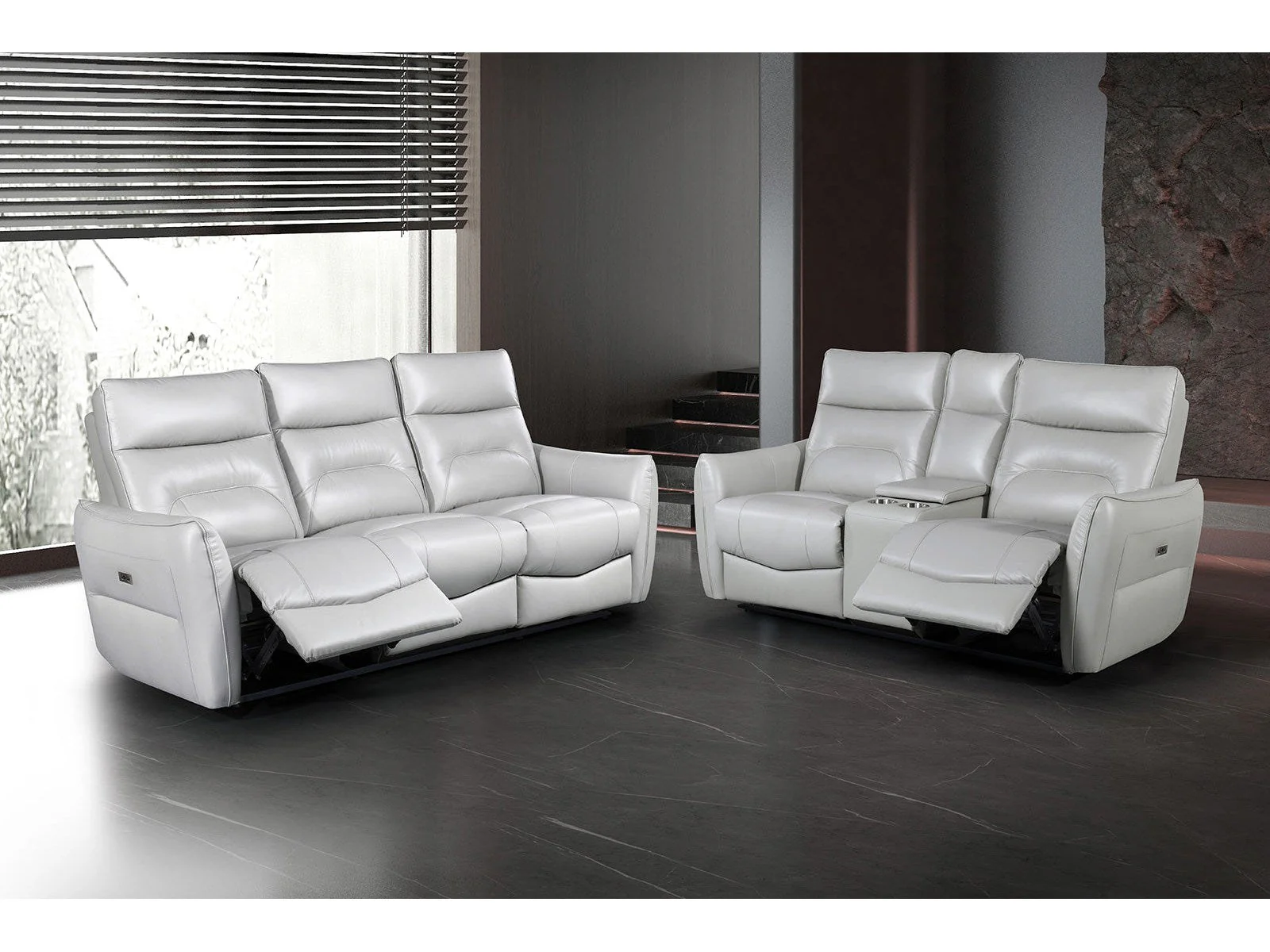 Terentius Taupe Leather Match Reclining Living Room Set