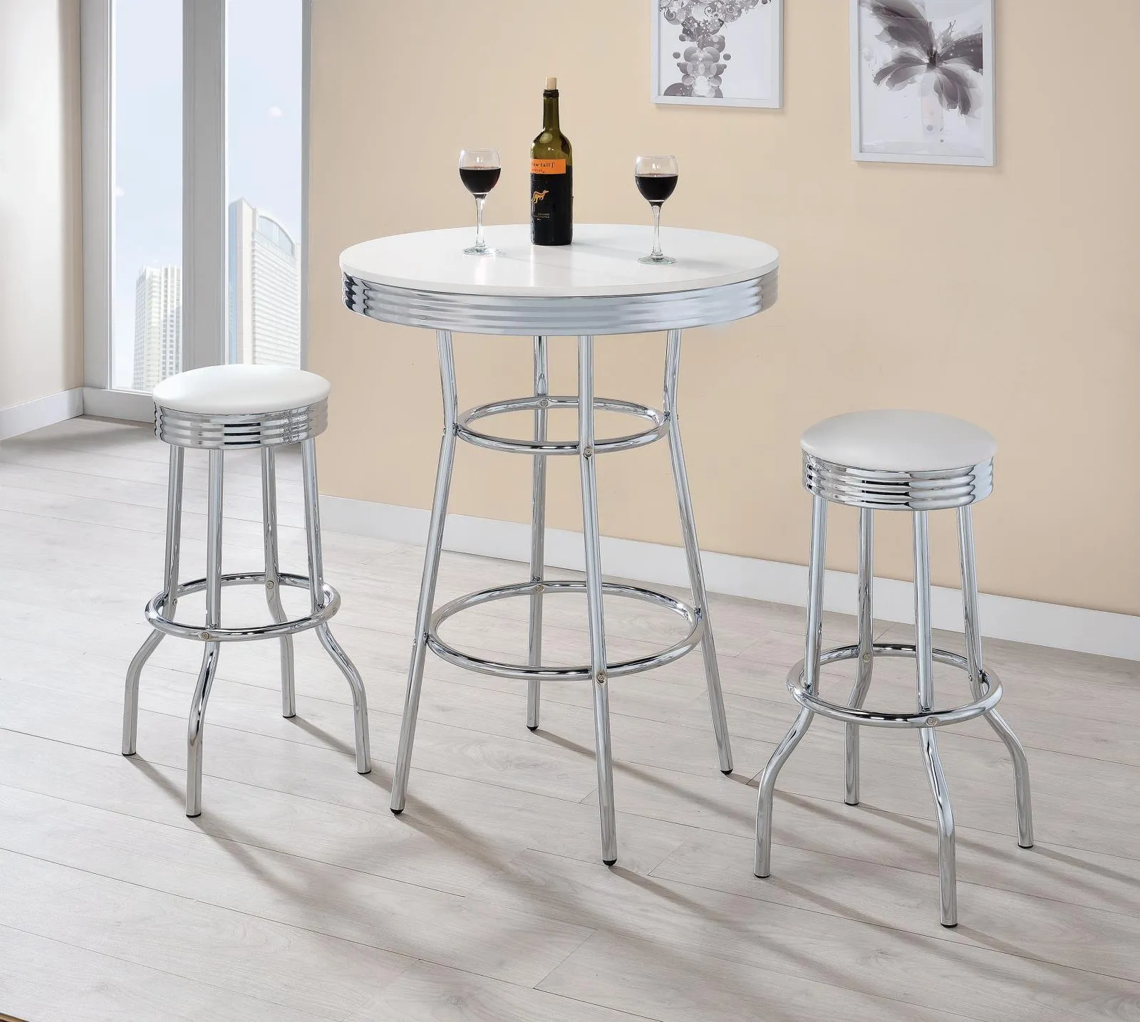 Theodore Chrome/Glossy White Round Bar Table - Image 3