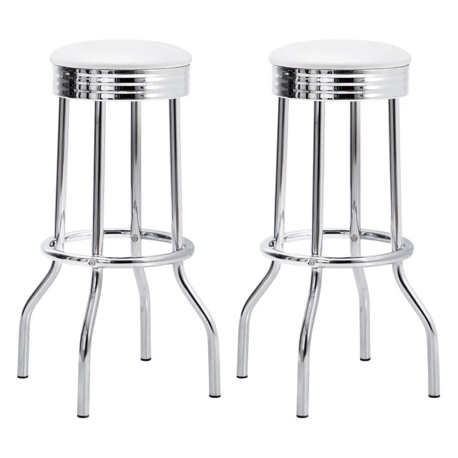 Theodore White/Chrome Upholstered Top Bar Stools, Set of 2