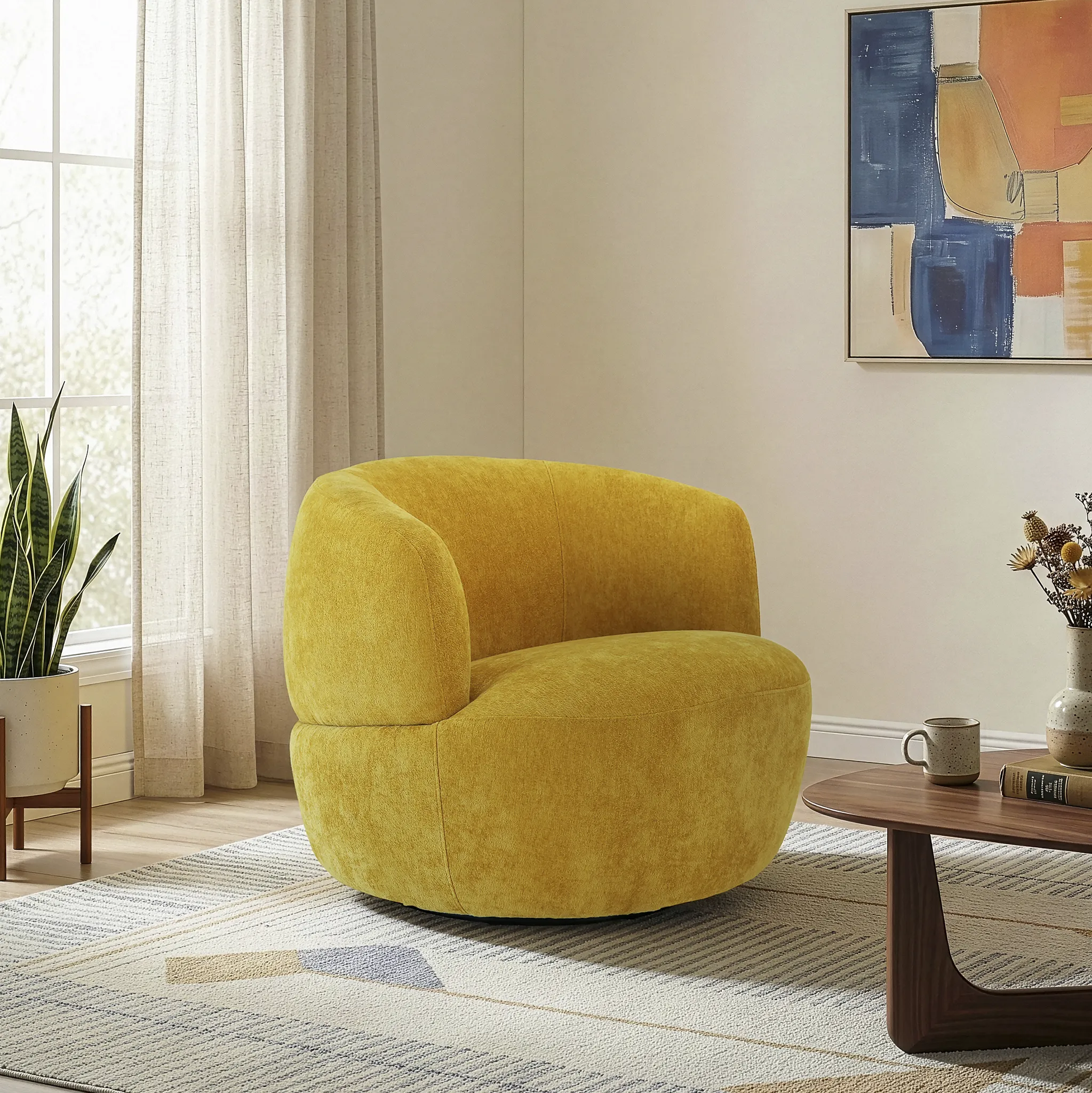 Thornton Gold Chenille Swivel Chair - Image 3