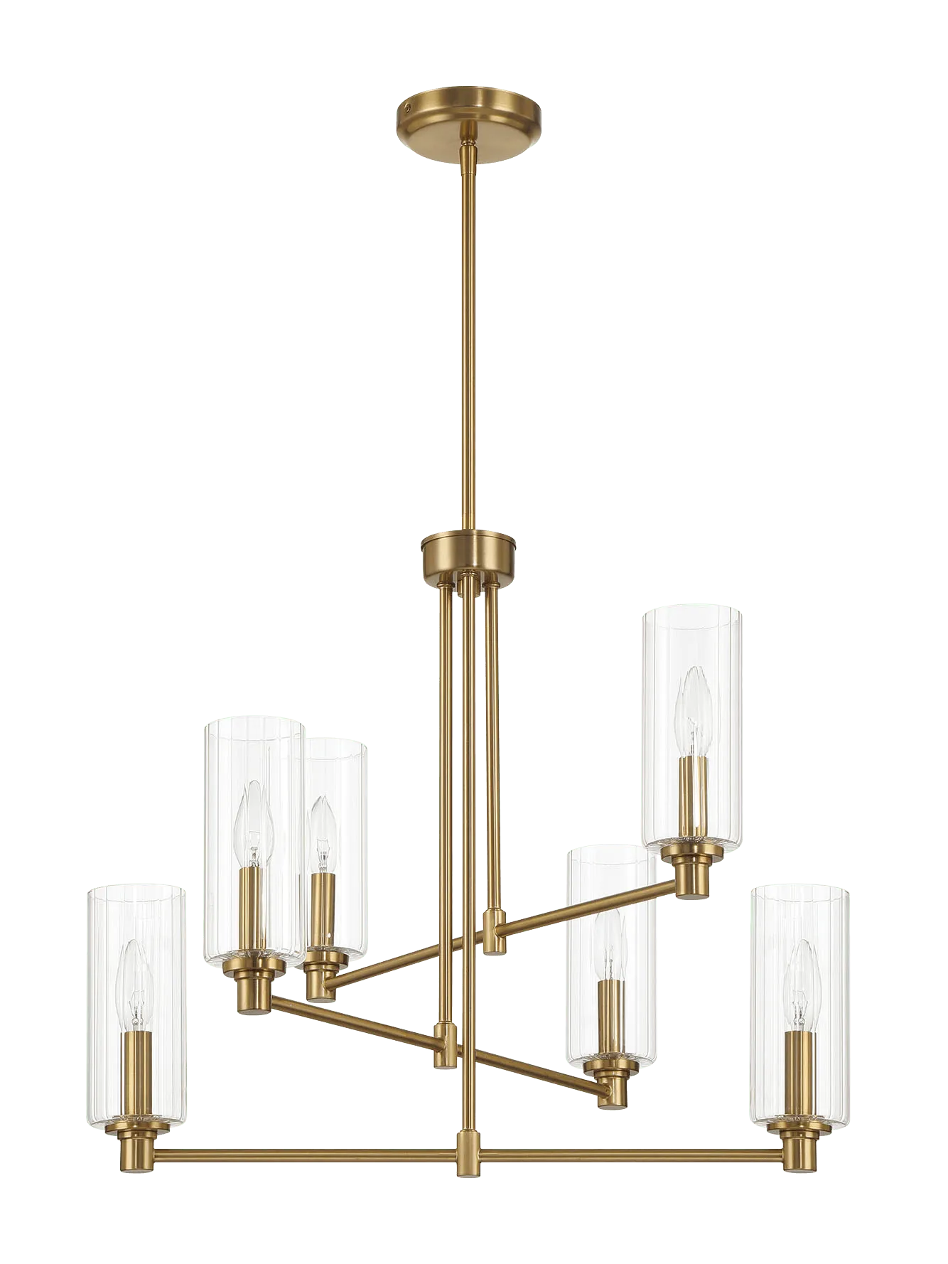 Timeless Six Lights Chandelier With Clear Ribbed Glass - Satin Brass