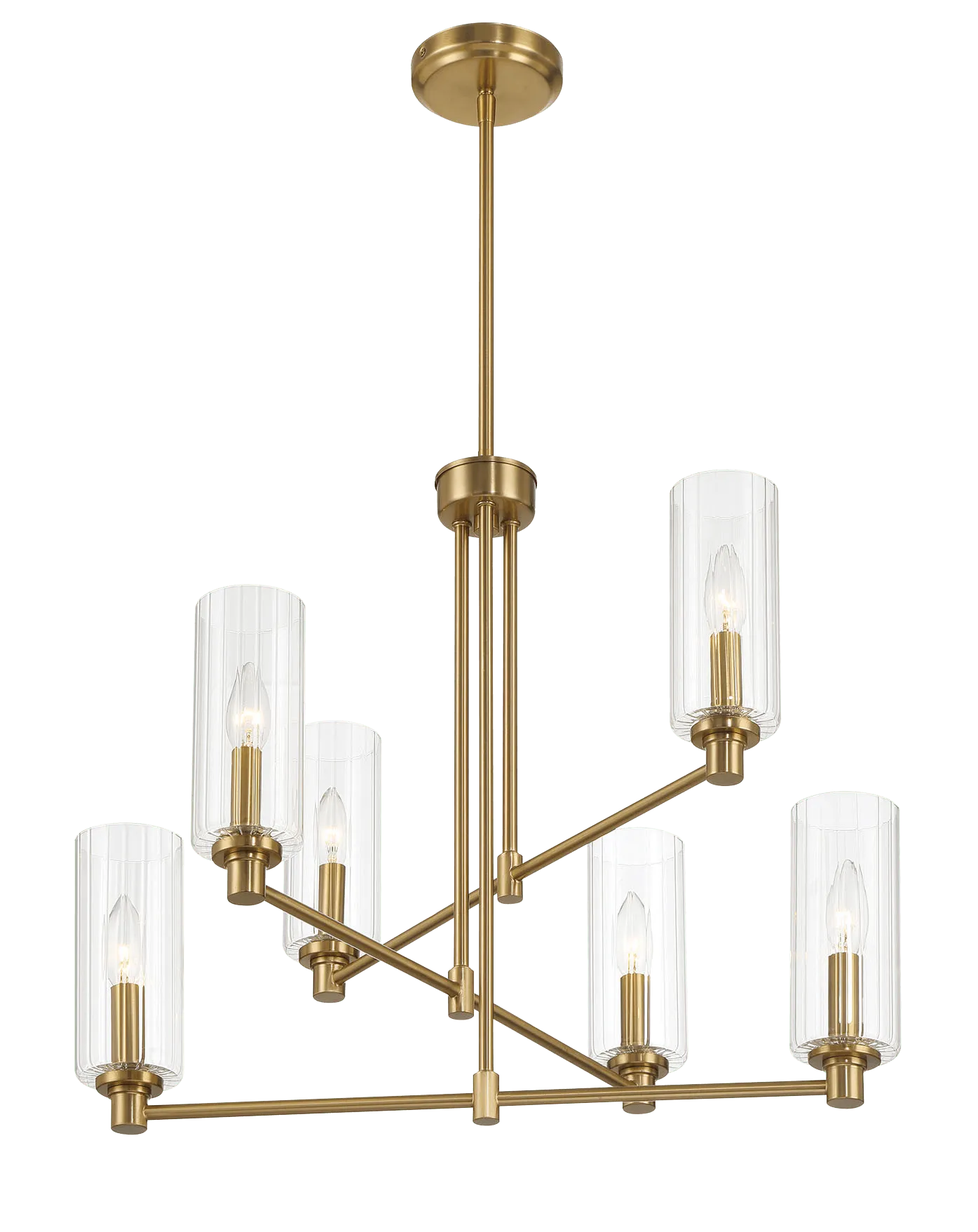 Timeless Six Lights Chandelier With Clear Ribbed Glass - Satin Brass - Image 5