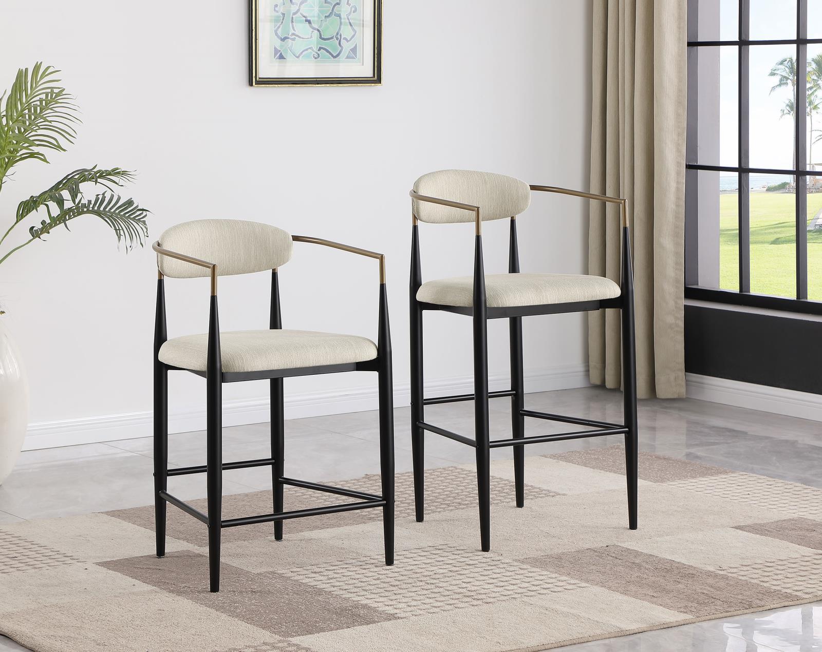 Tina Beige Metal Counter Height Upholstered Bar Stool, Set of 2