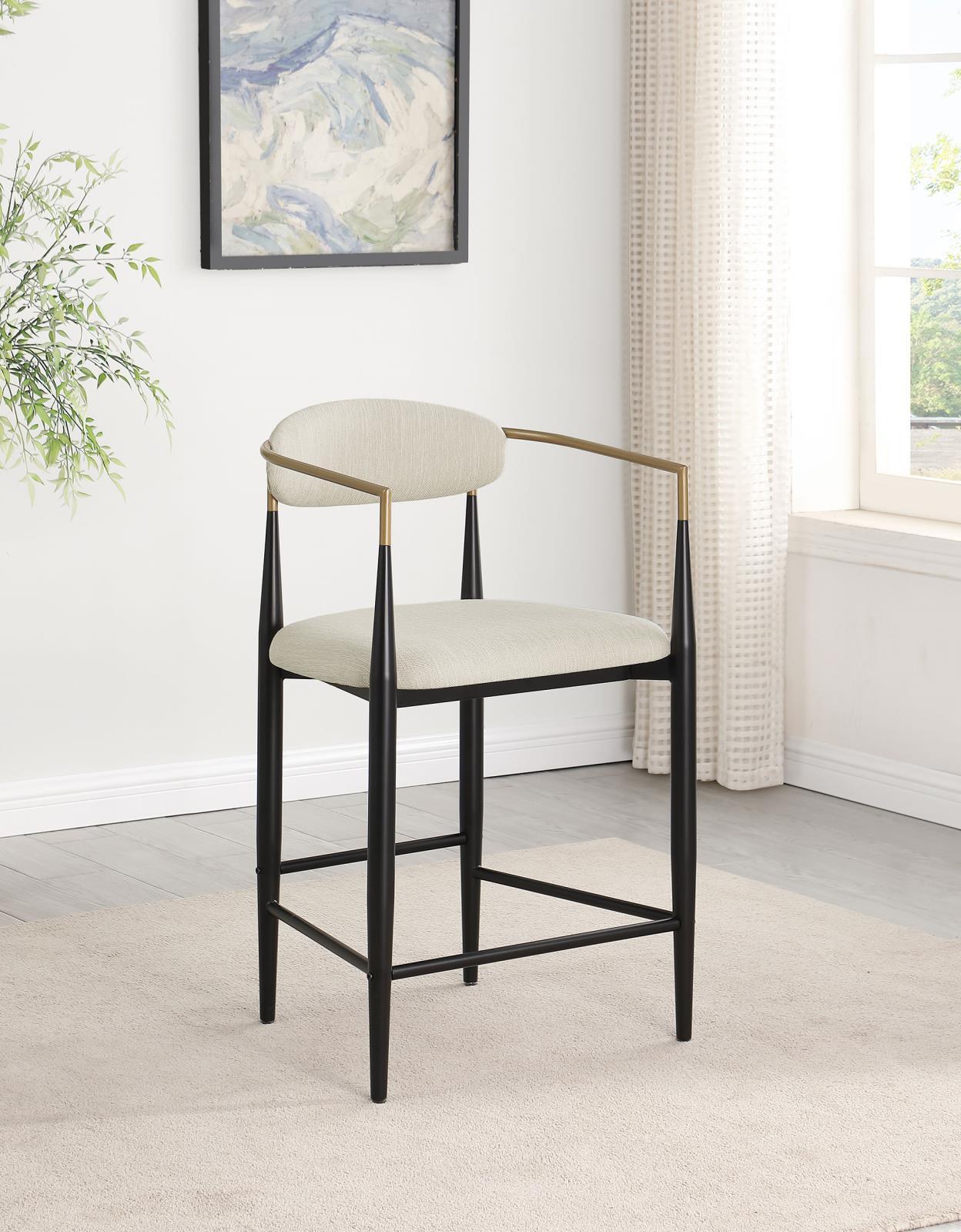 Tina Beige Metal Counter Height Upholstered Bar Stool, Set of 2 - Image 2