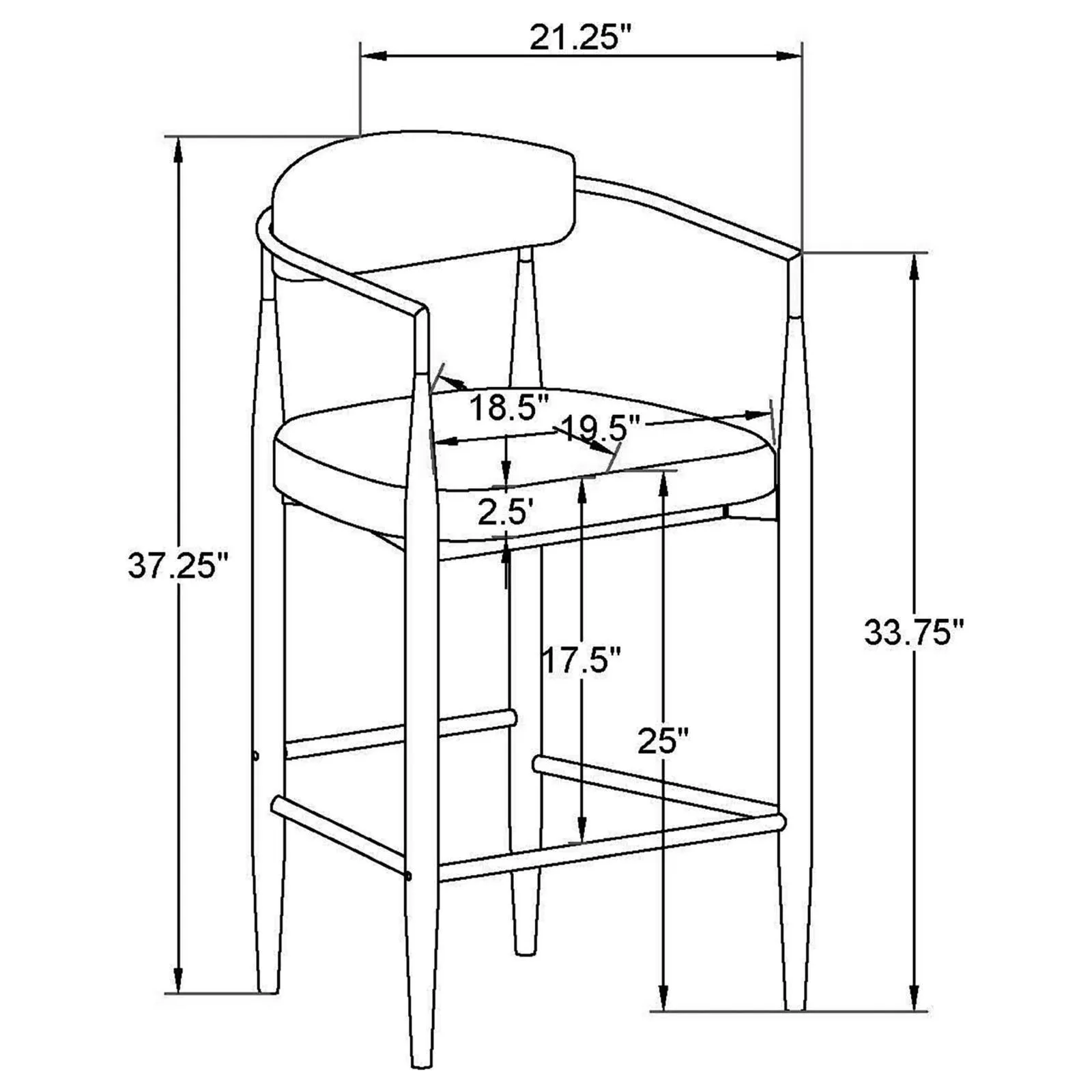 Tina Dark Gray Metal Counter Height Upholstered Bar Stool, Set of 2 - Image 13