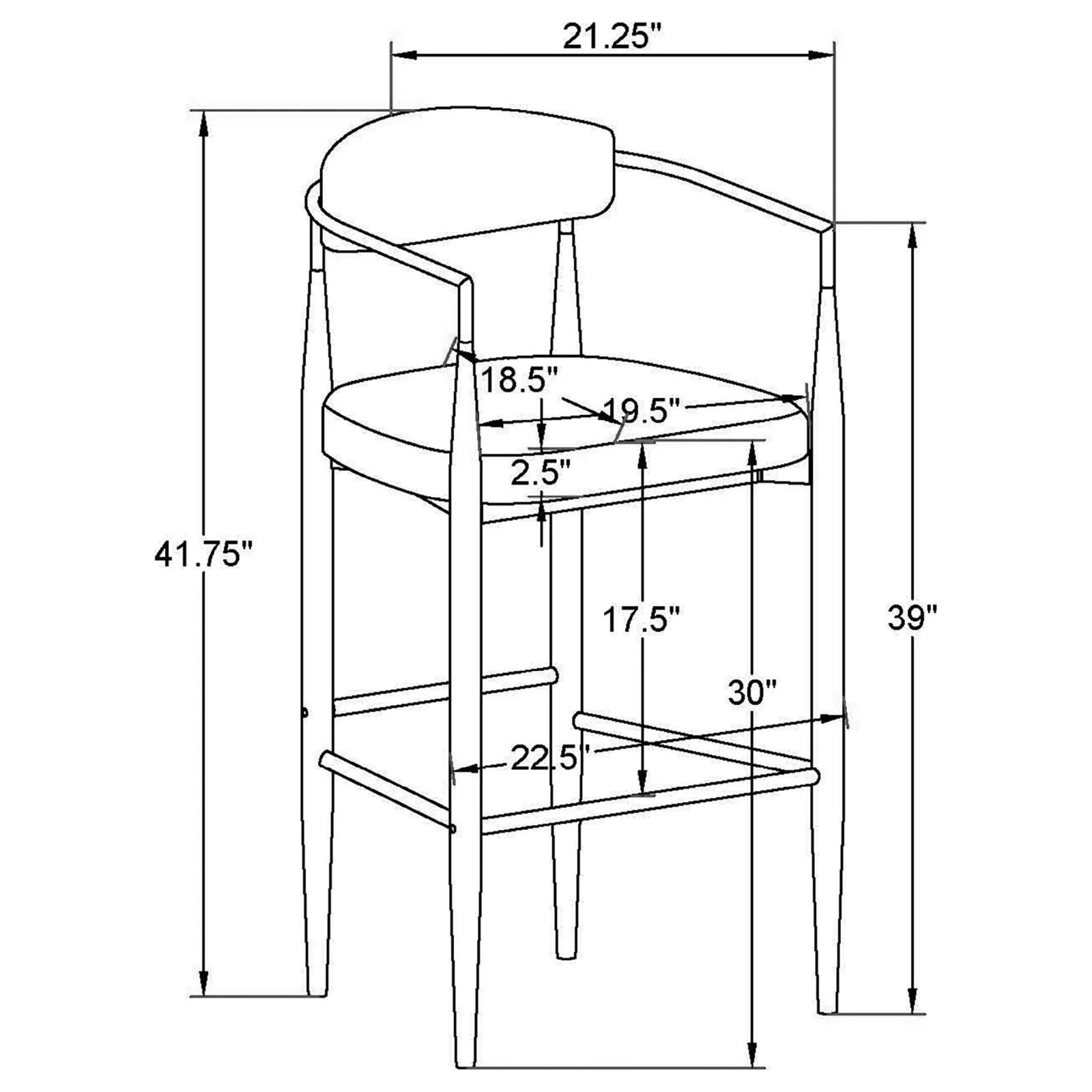 Tina Dark Gray Metal Pub Height Upholstered Bar Stool, Set of 2 - Image 13