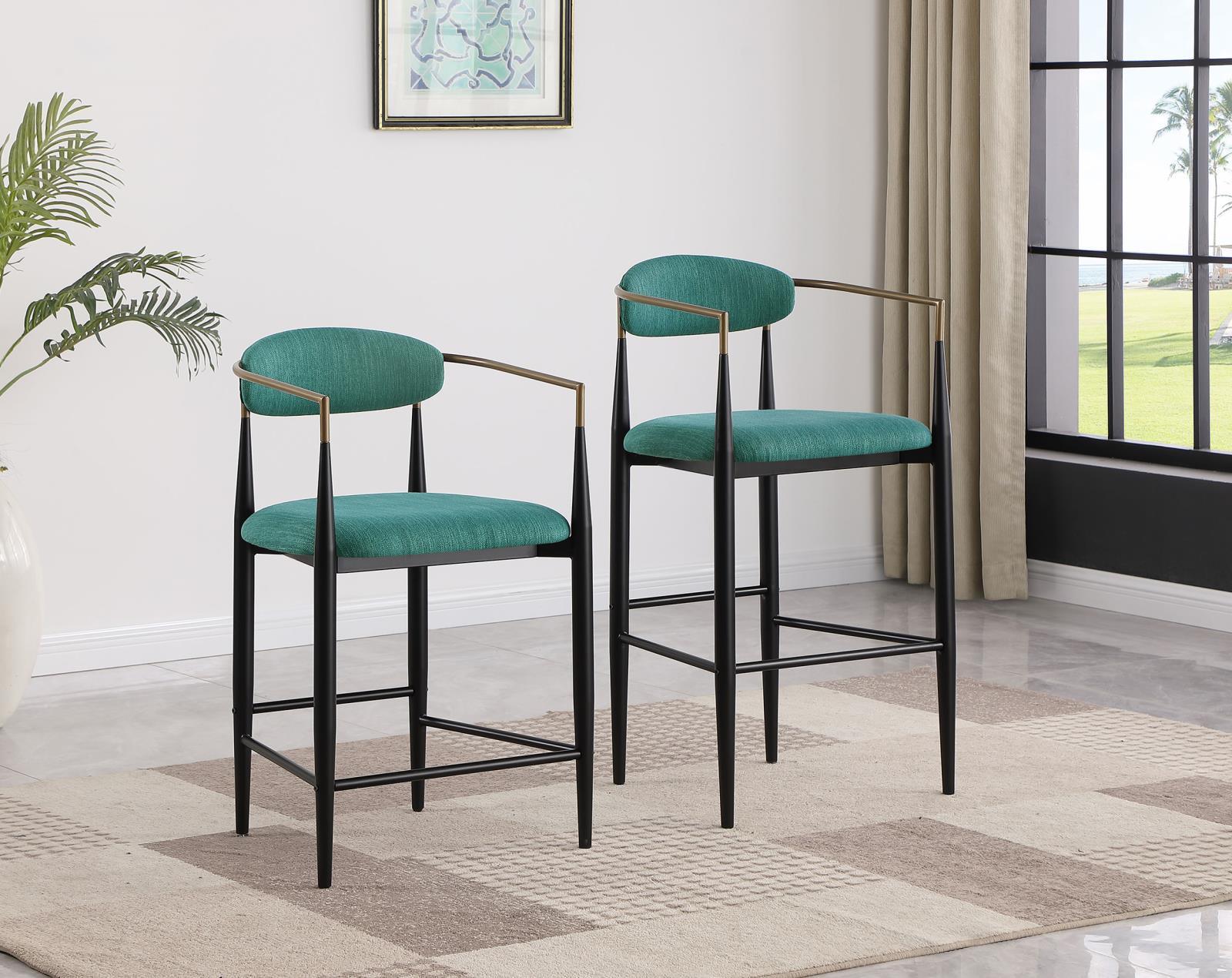 Tina Green Metal Counter Height Upholstered Bar Stool, Set of 2
