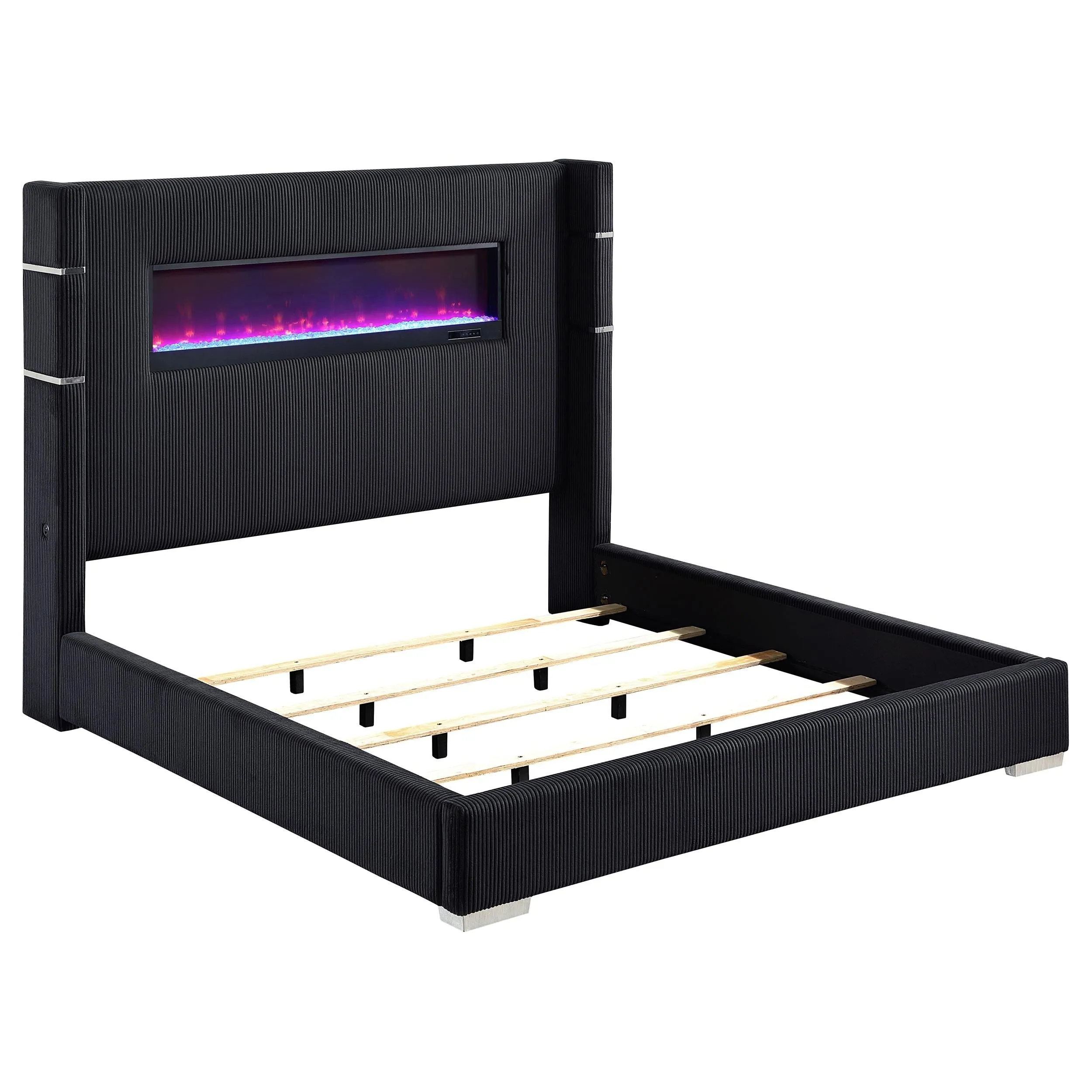Tisdall Black 67-inch Upholstered Eastern King Fireplace Bed - Image 4