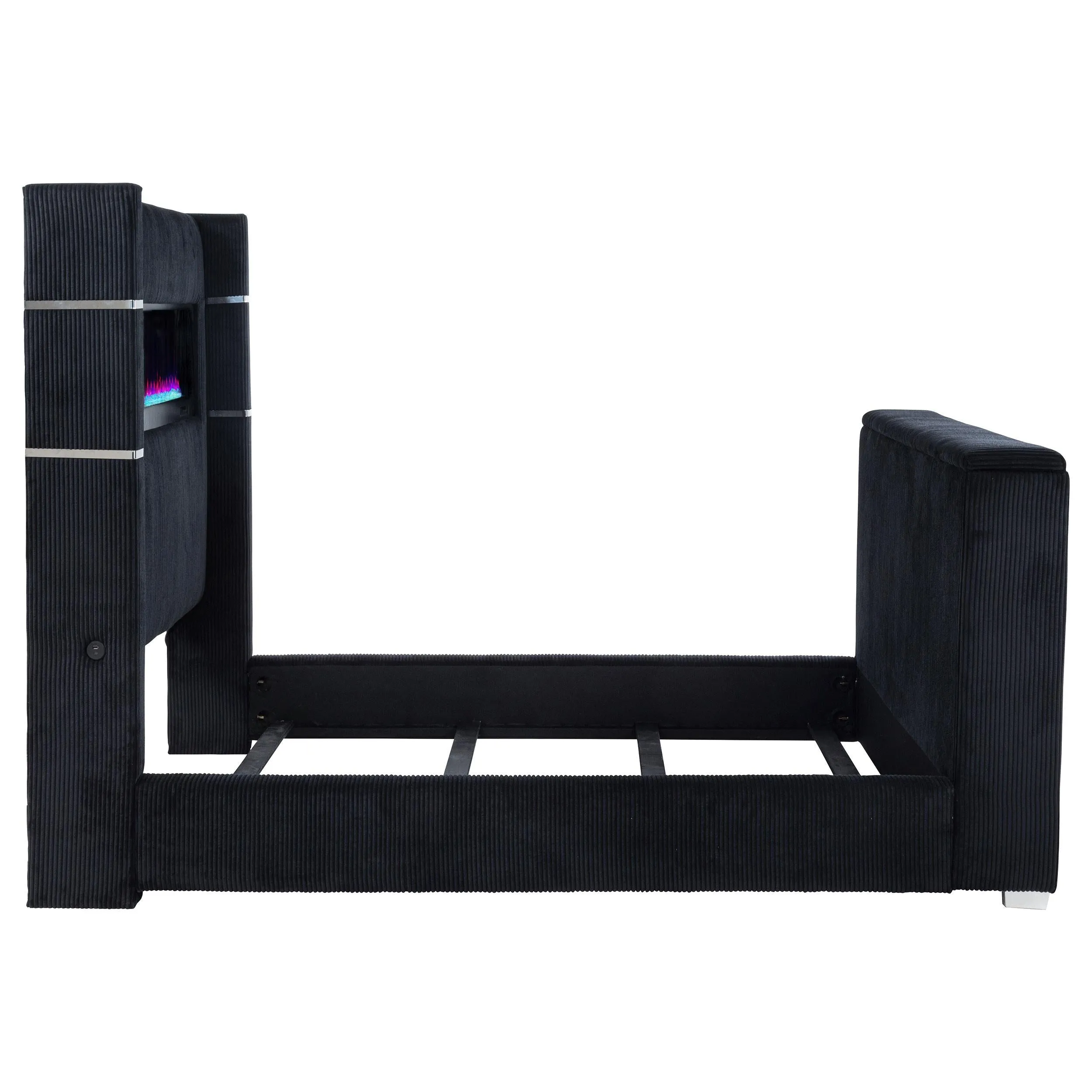 Tisdall Black Eastern King Flame Visualizer Wingback TV Bed - Image 8